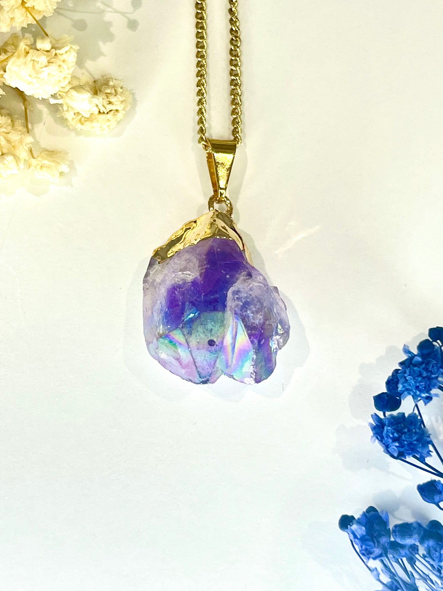 Gold-Plated Aura Amethyst Point Necklace