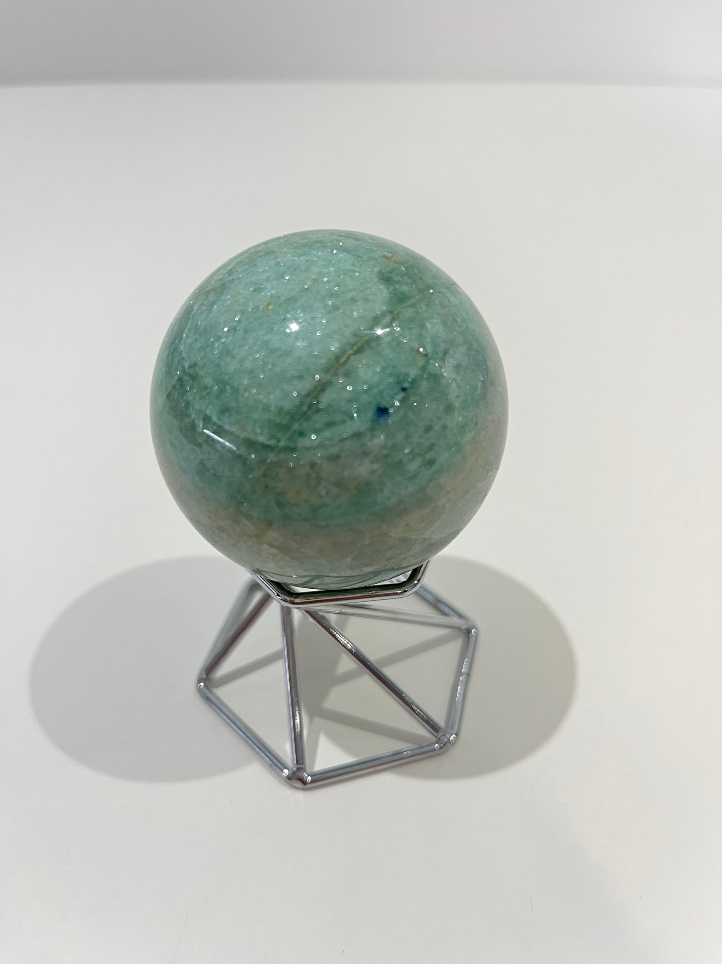 Green Strawberry Quartz Sphere – 236g Light Green Crystal with Golden Veins for Heart Healing & Calm Energy