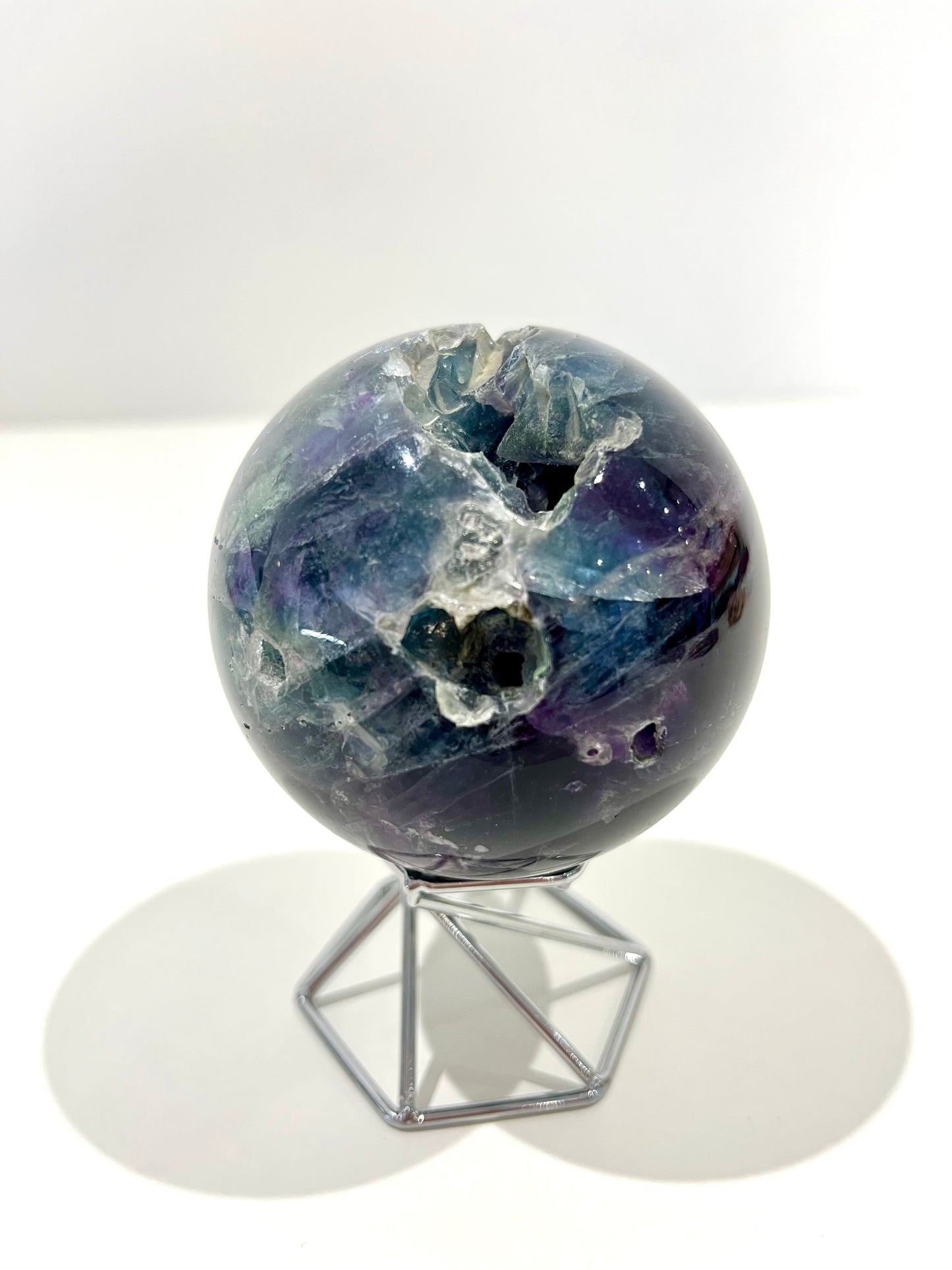 Fluorite Sphere – 555g Deep Purple & Green with Natural Opening for Insight, Alignment & Energetic Flow