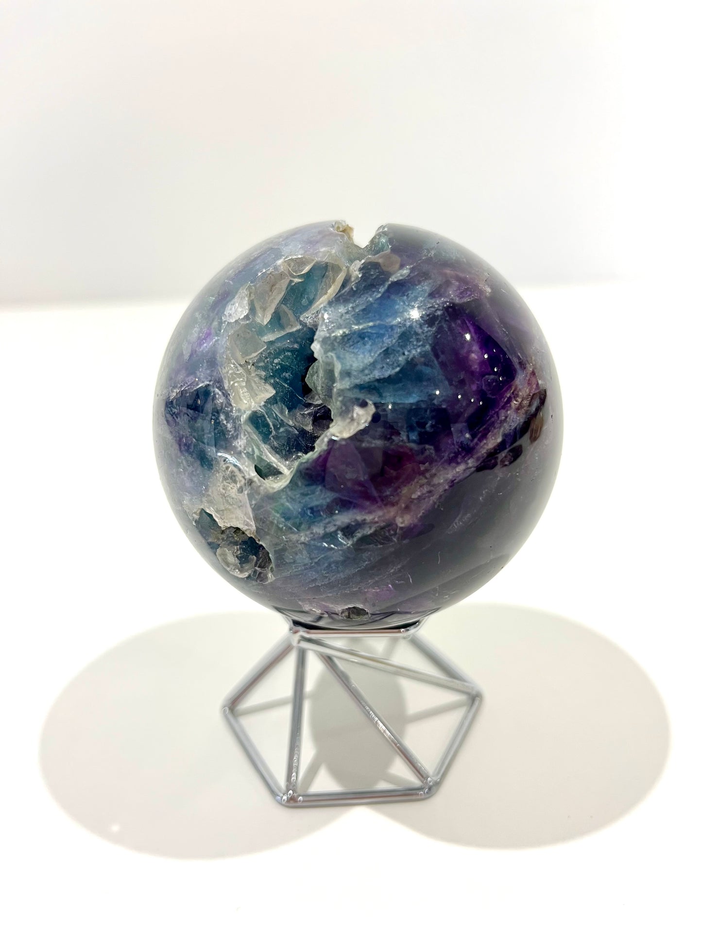 Fluorite Sphere – 555g Deep Purple & Green with Natural Opening for Insight, Alignment & Energetic Flow