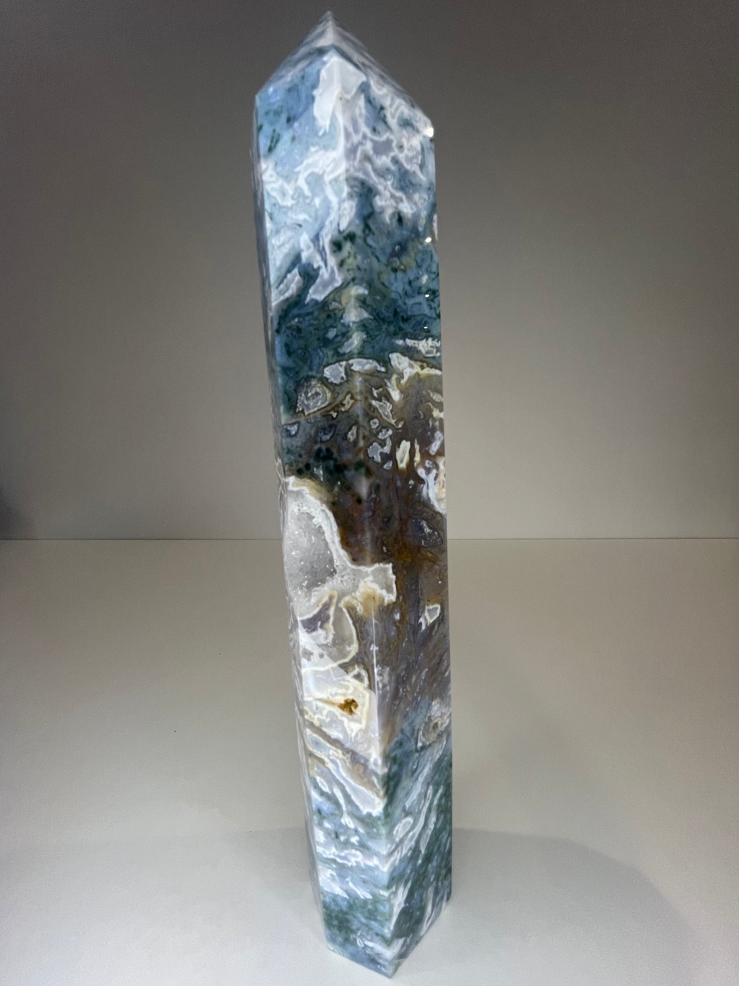 XL Blue Moss Agate Druzy Tower
