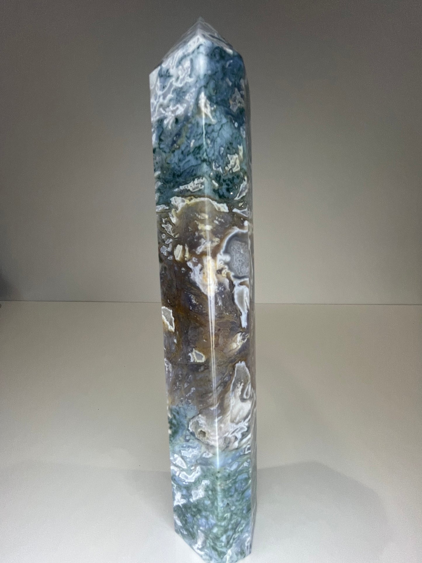 XL Blue Moss Agate Druzy Tower