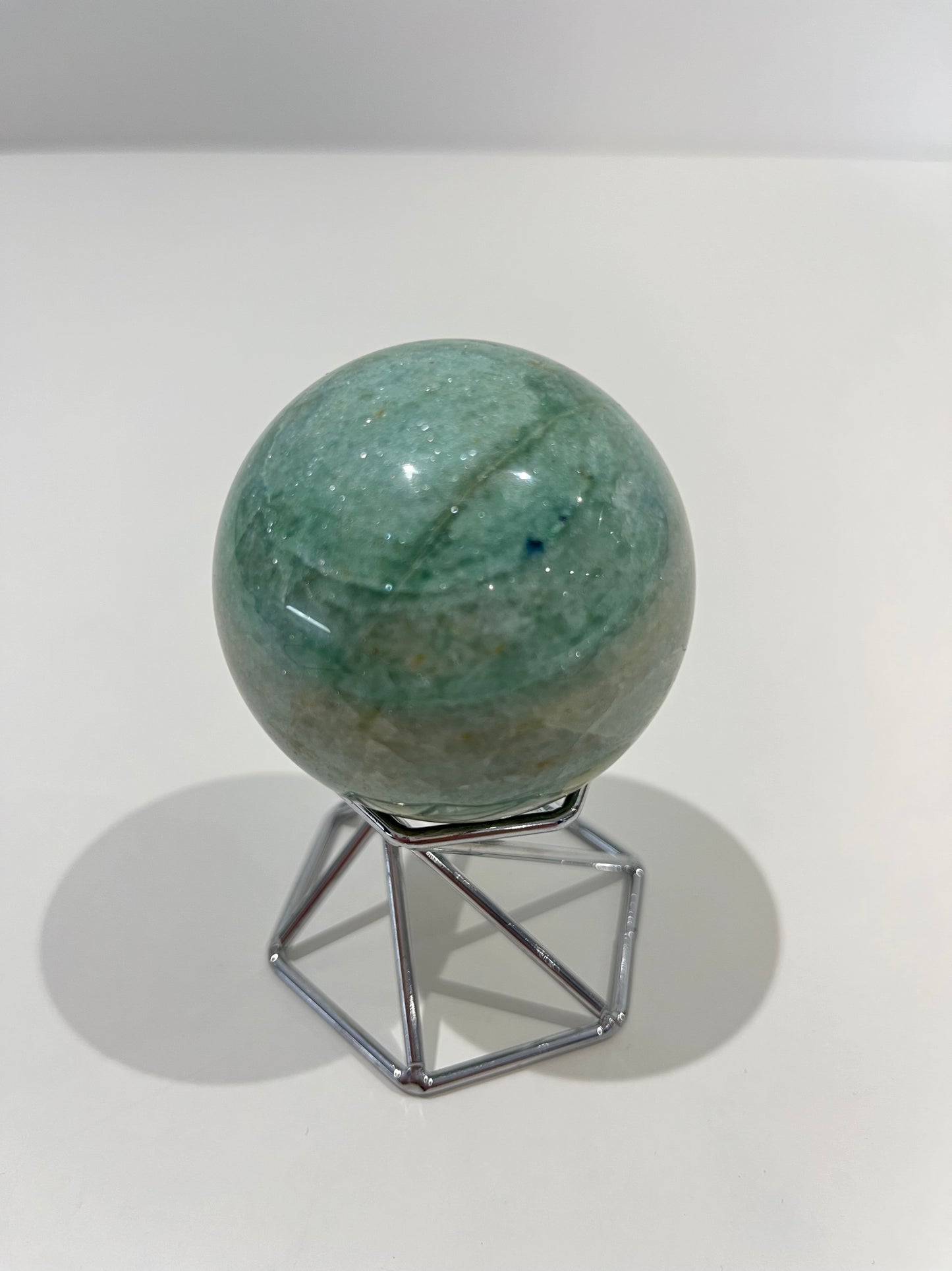 Green Strawberry Quartz Sphere – 236g Light Green Crystal with Golden Veins for Heart Healing & Calm Energy