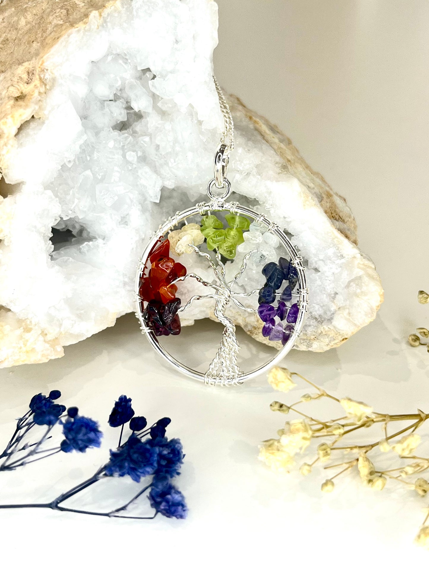 Silver-Plated Tree of Life Chakra Necklace