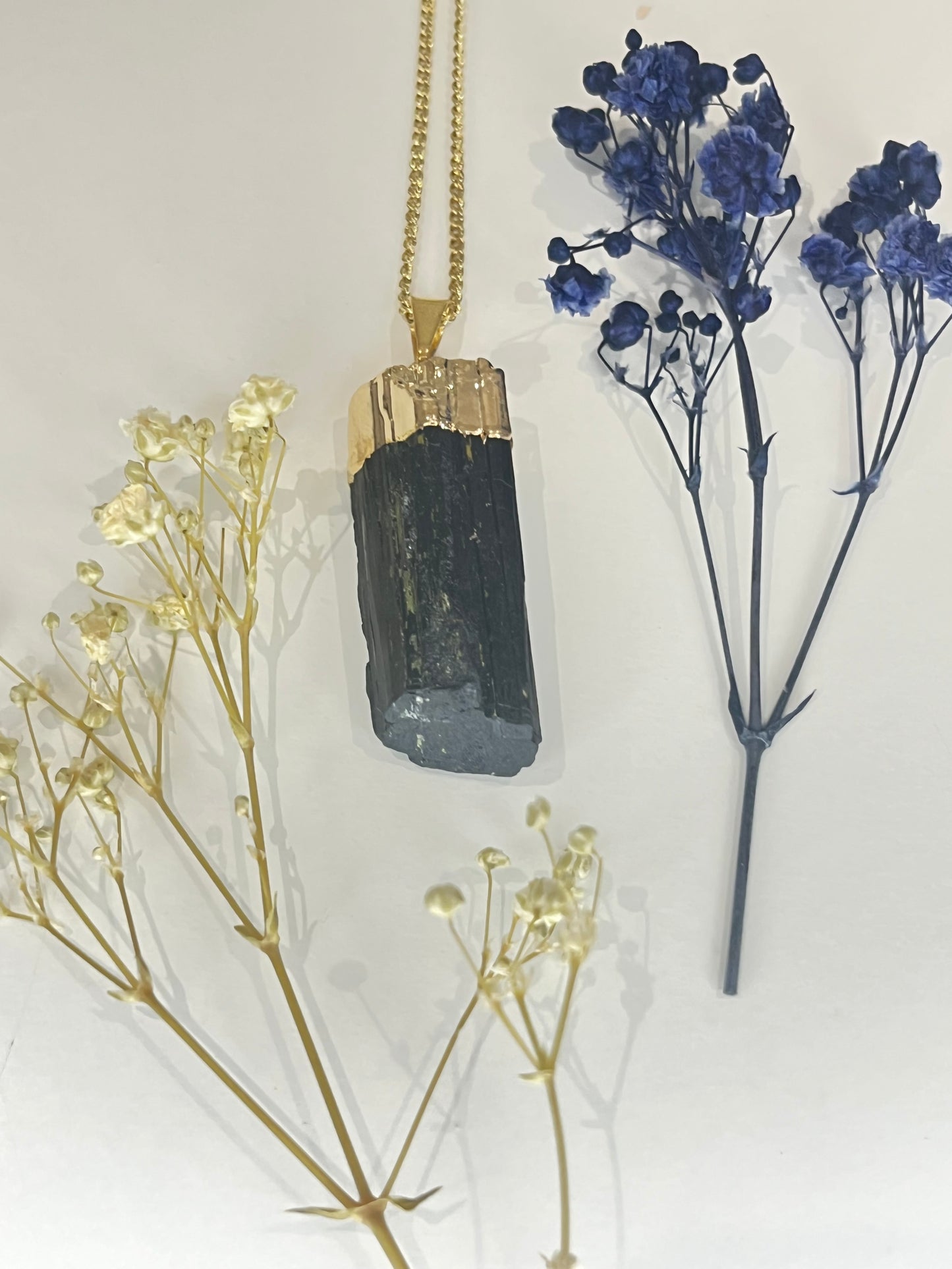 Gold-Plated Black Tourmaline Wand Necklace