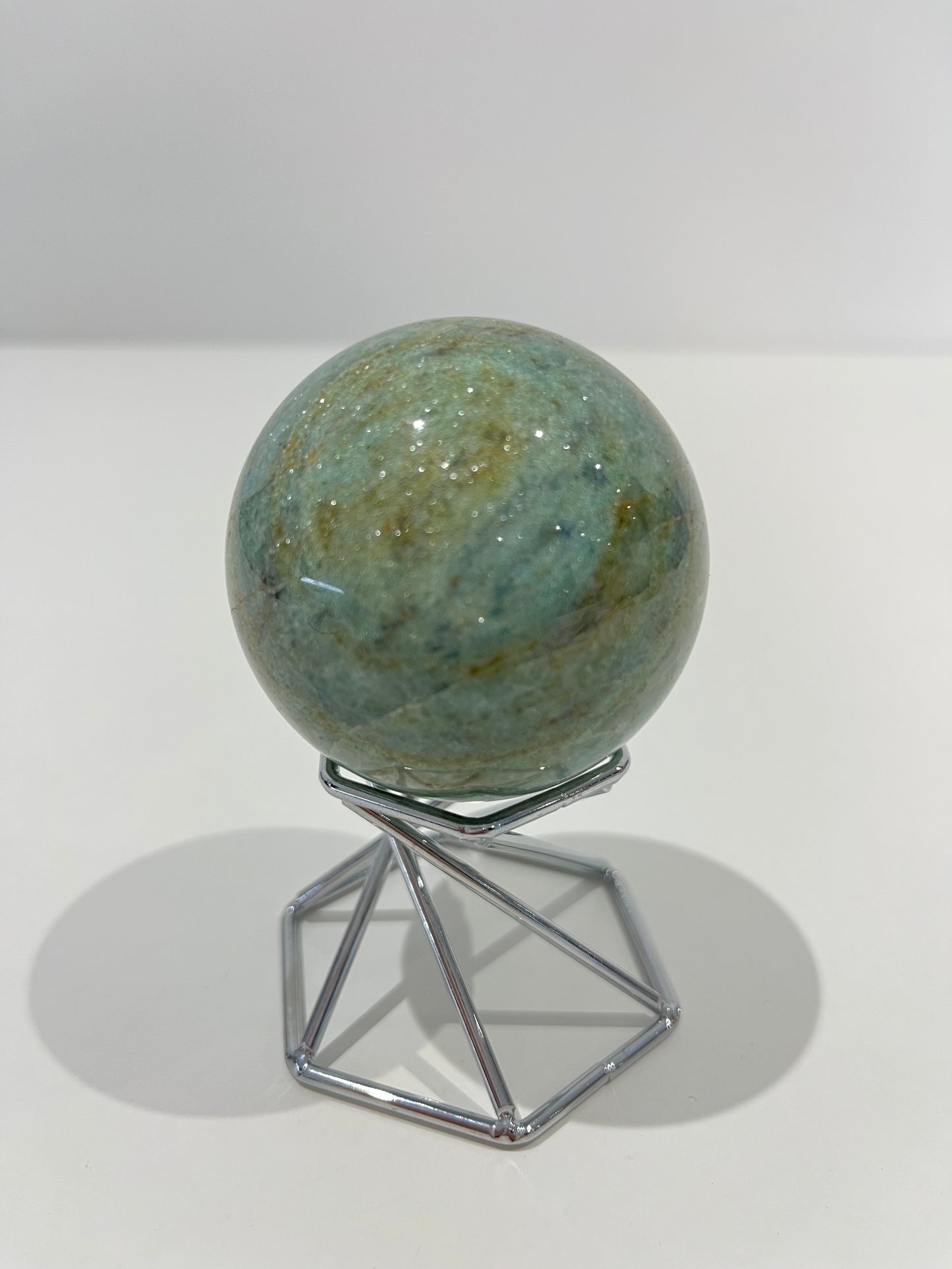 Green Strawberry Quartz Sphere – 236g Light Green Crystal with Golden Veins for Heart Healing & Calm Energy