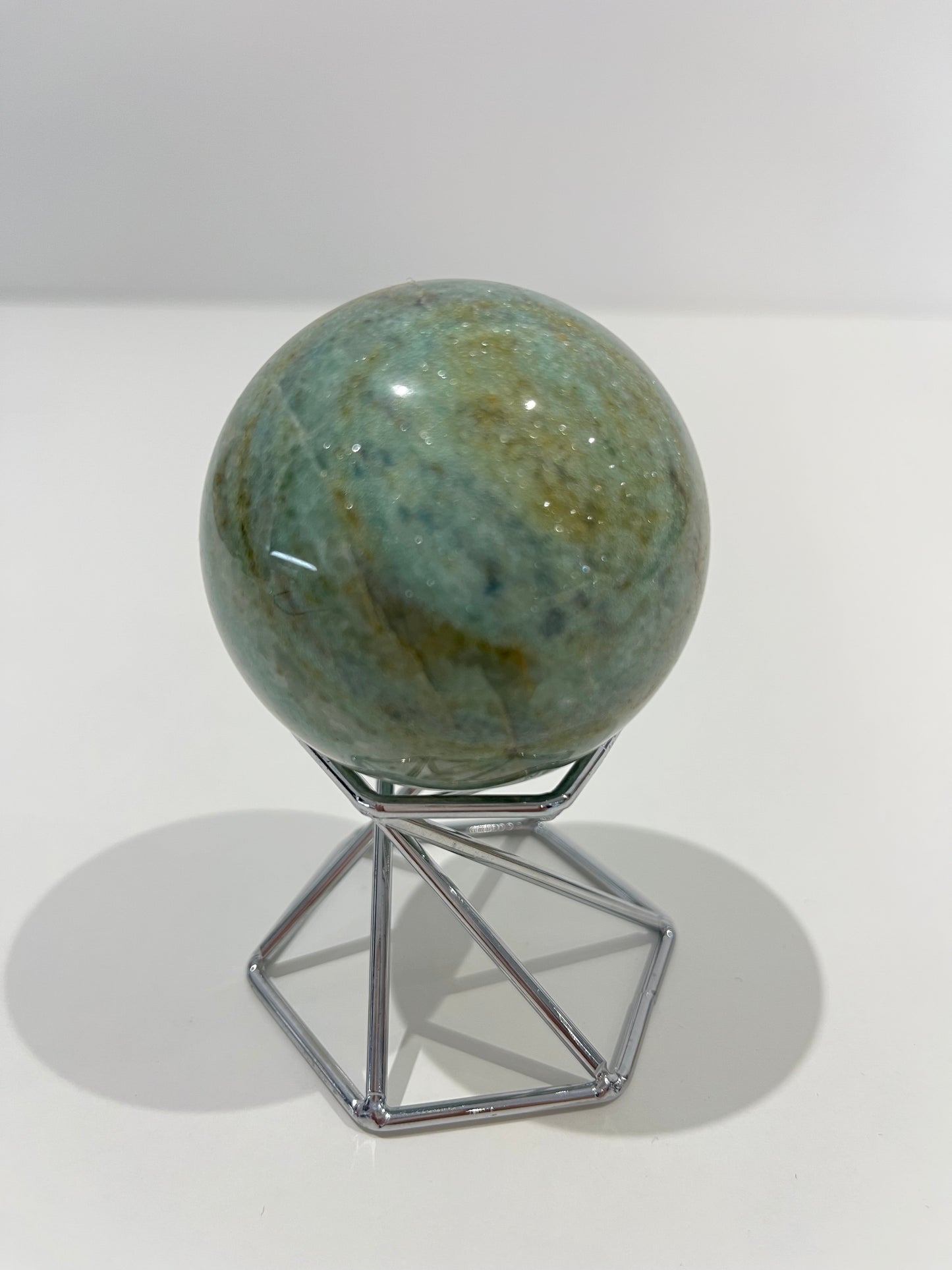 Green Strawberry Quartz Sphere – 236g Light Green Crystal with Golden Veins for Heart Healing & Calm Energy