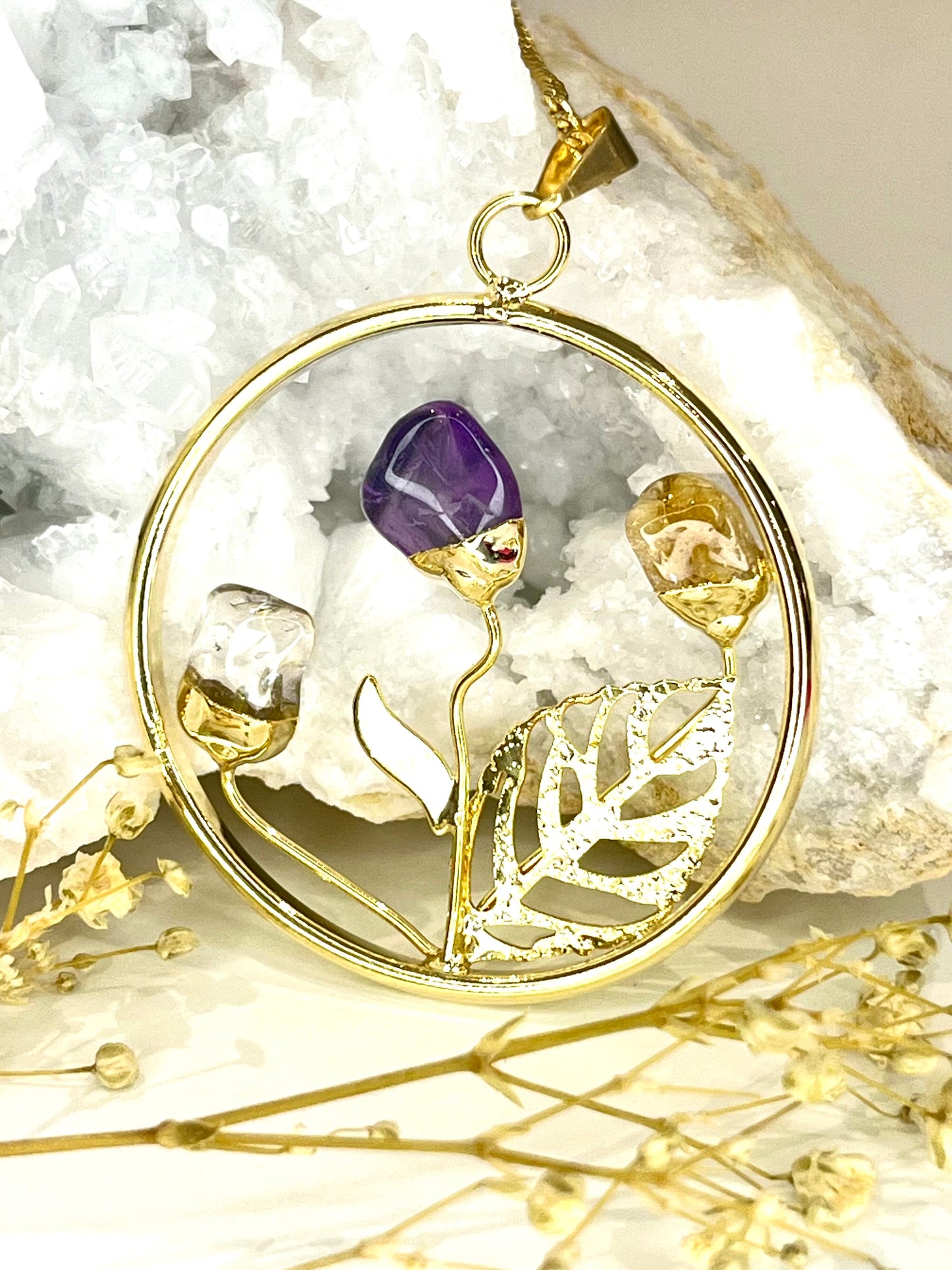 Gold-Plated Crystal Flowers Necklace