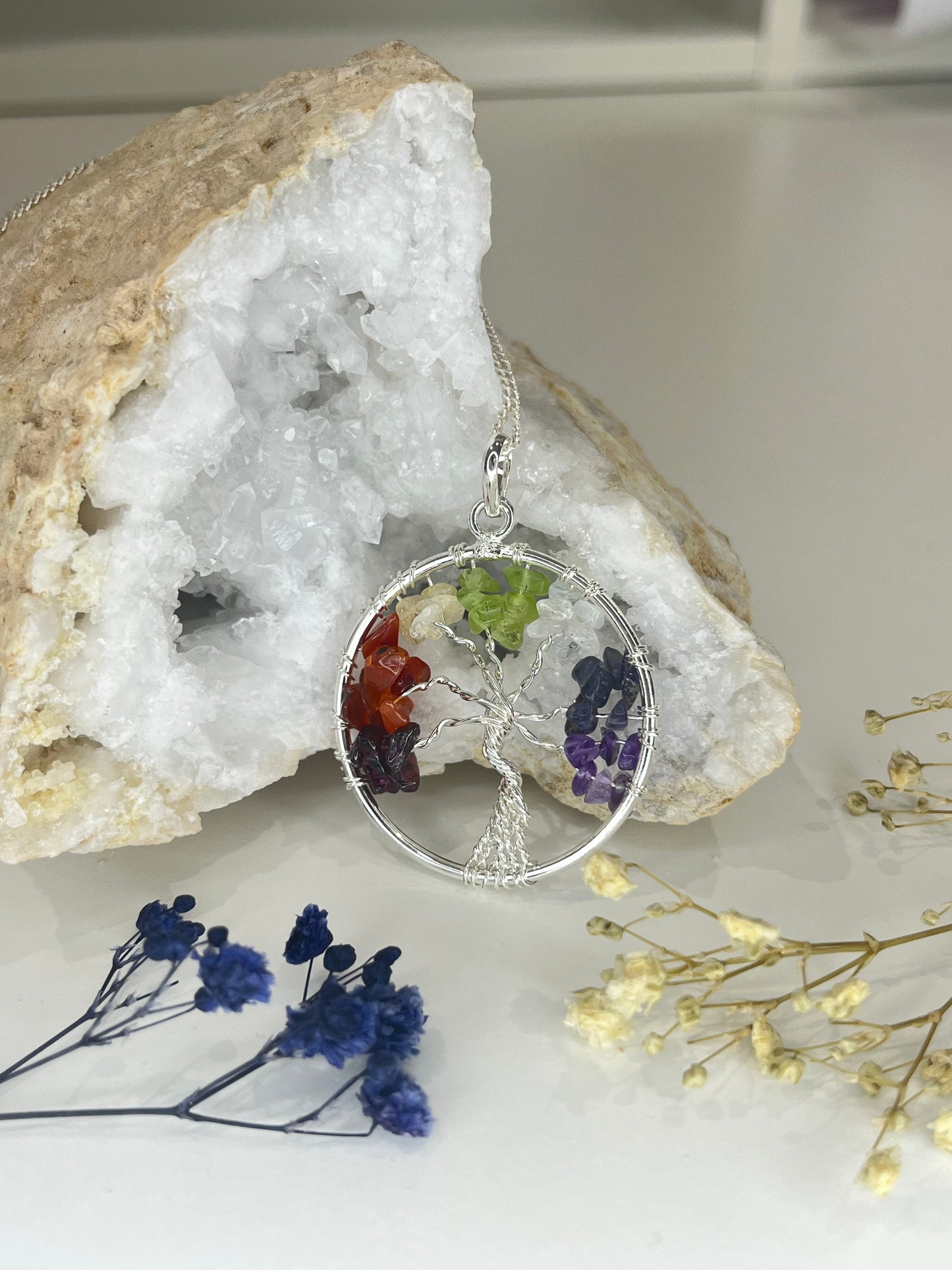 Silver-Plated Tree of Life Chakra Necklace