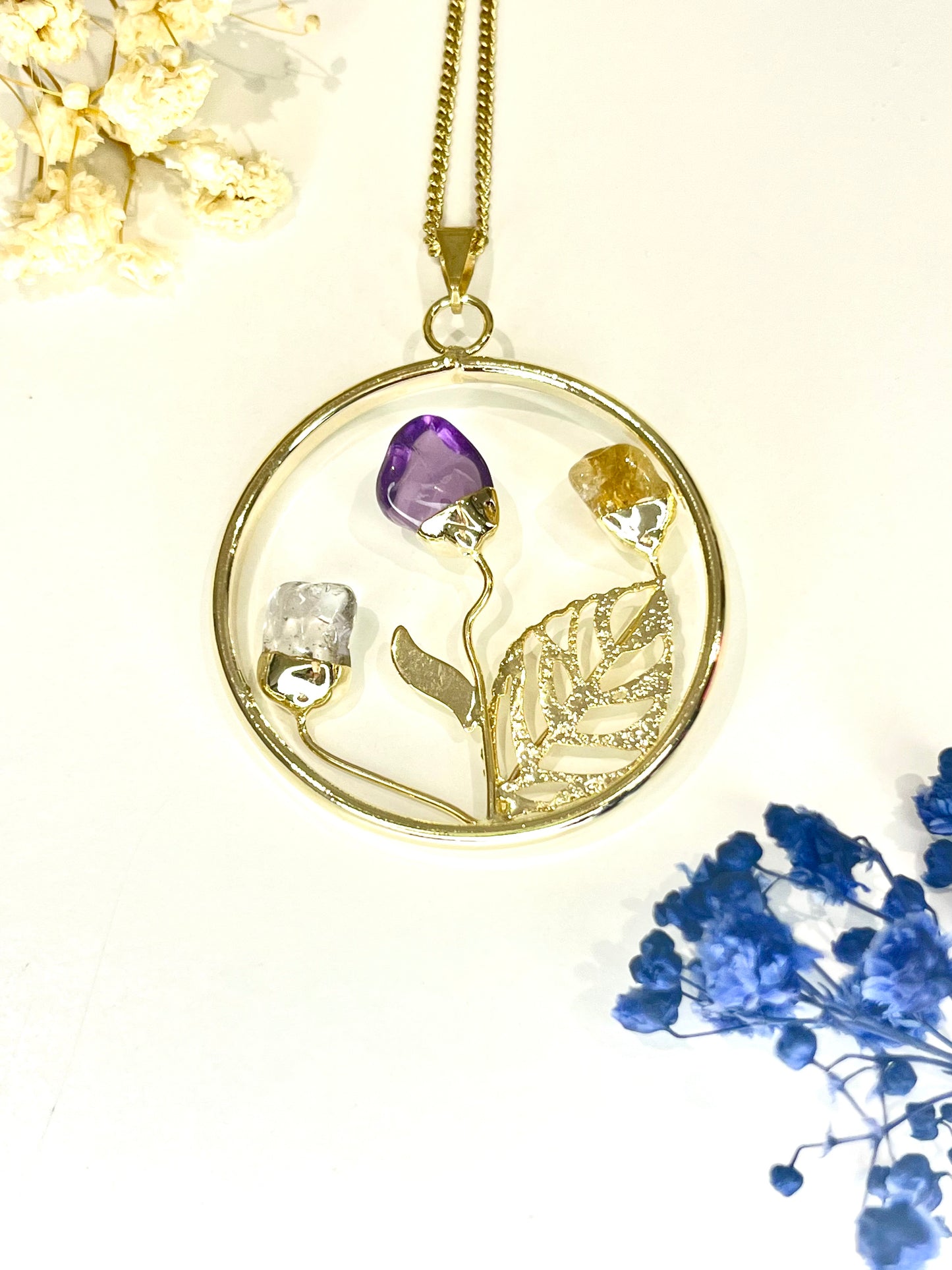 Gold-Plated Crystal Flowers Necklace