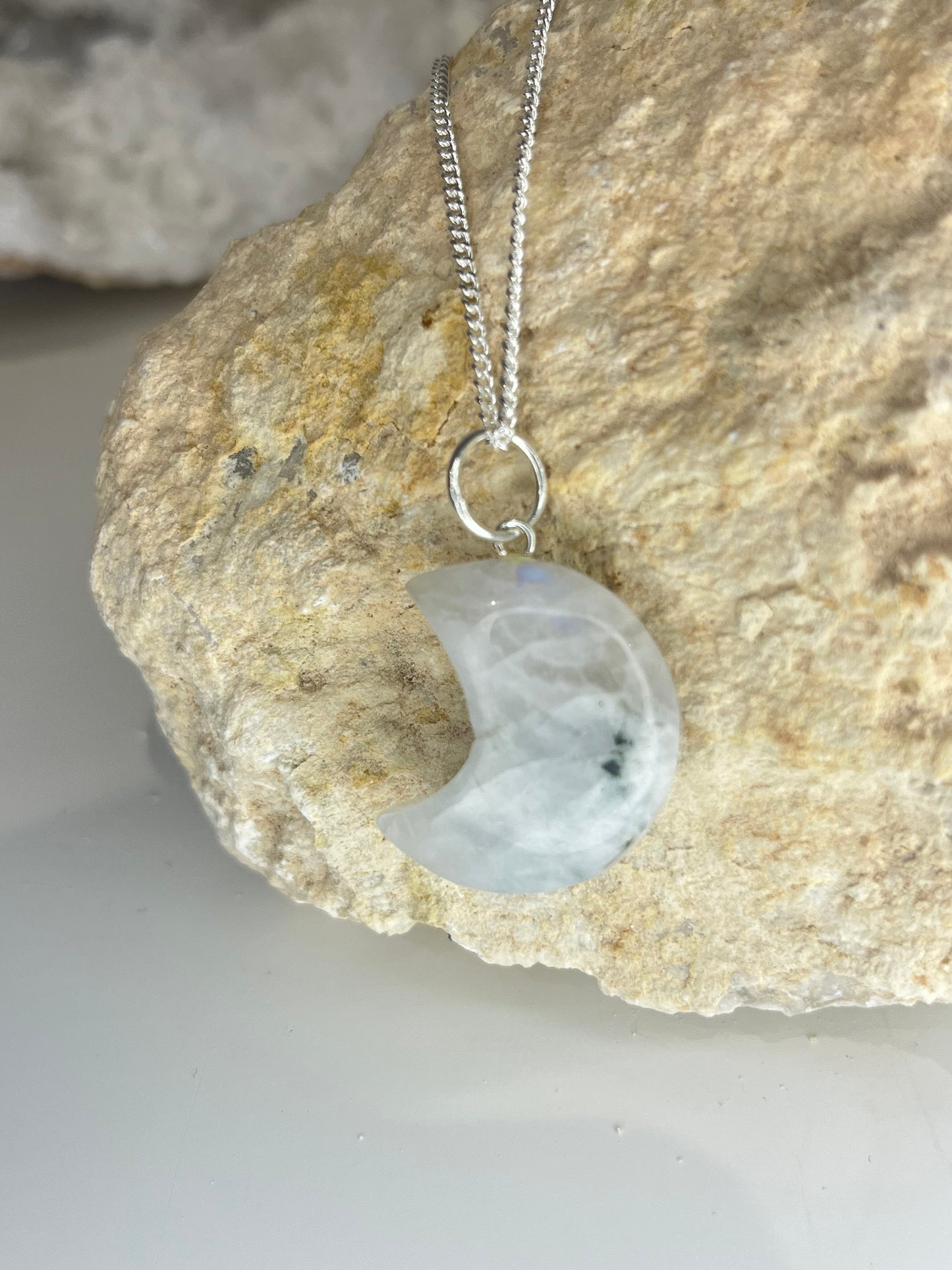 Moonstone Crescent Moon Necklace - Silver Plated
