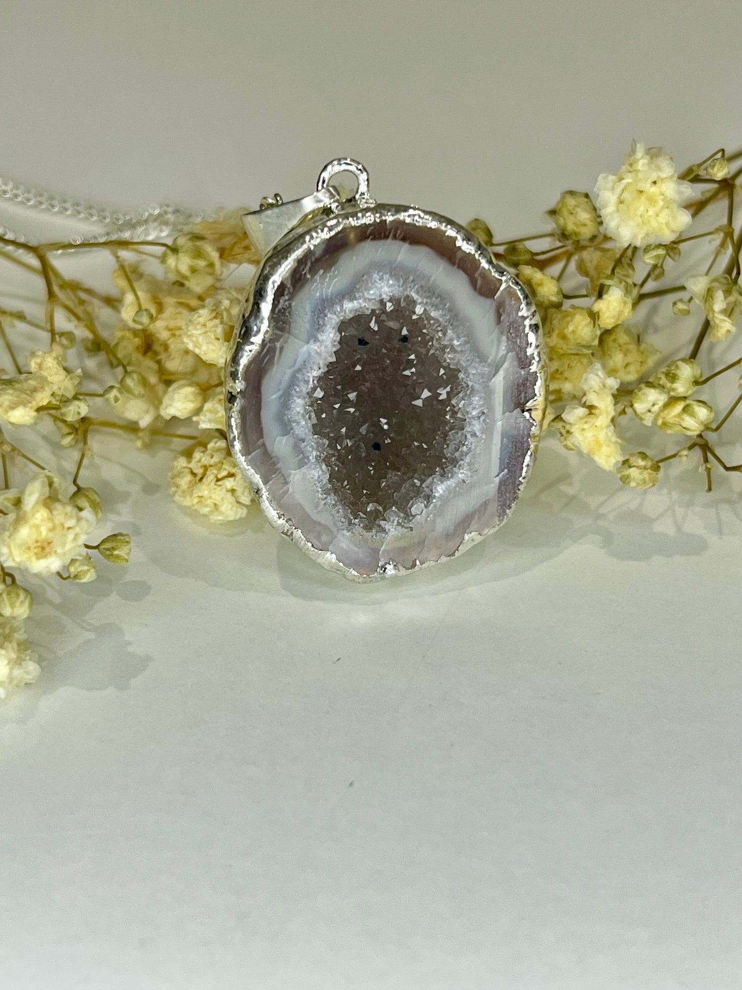 Half Geode Agate Necklace – Druzy Sparkle Pendant