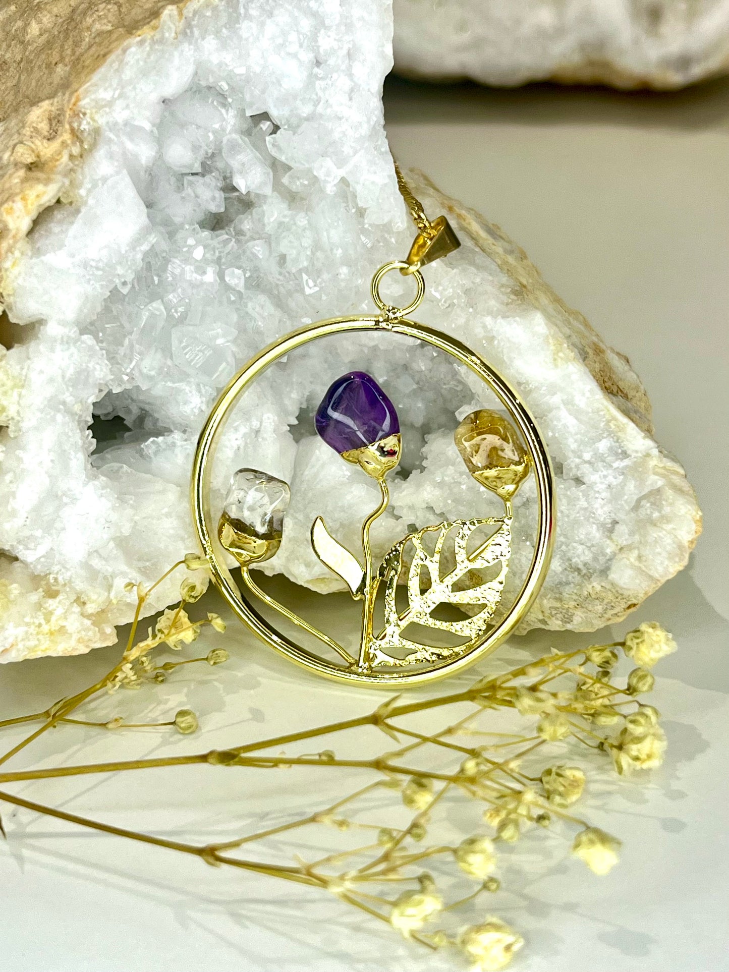 Gold-Plated Crystal Flowers Necklace