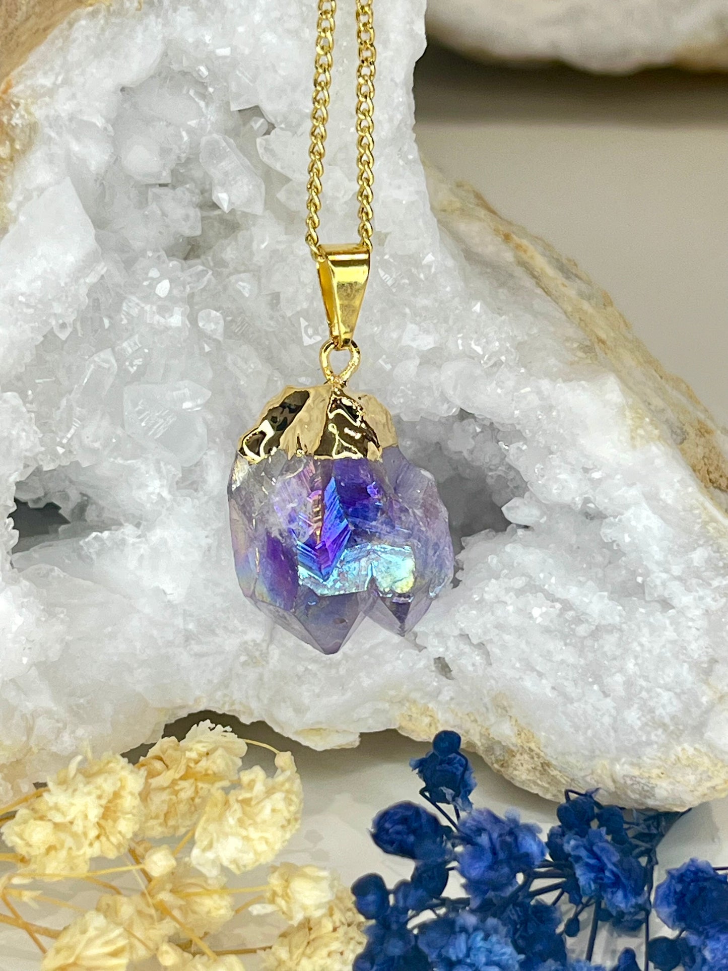 Gold-Plated Aura Amethyst Point Necklace