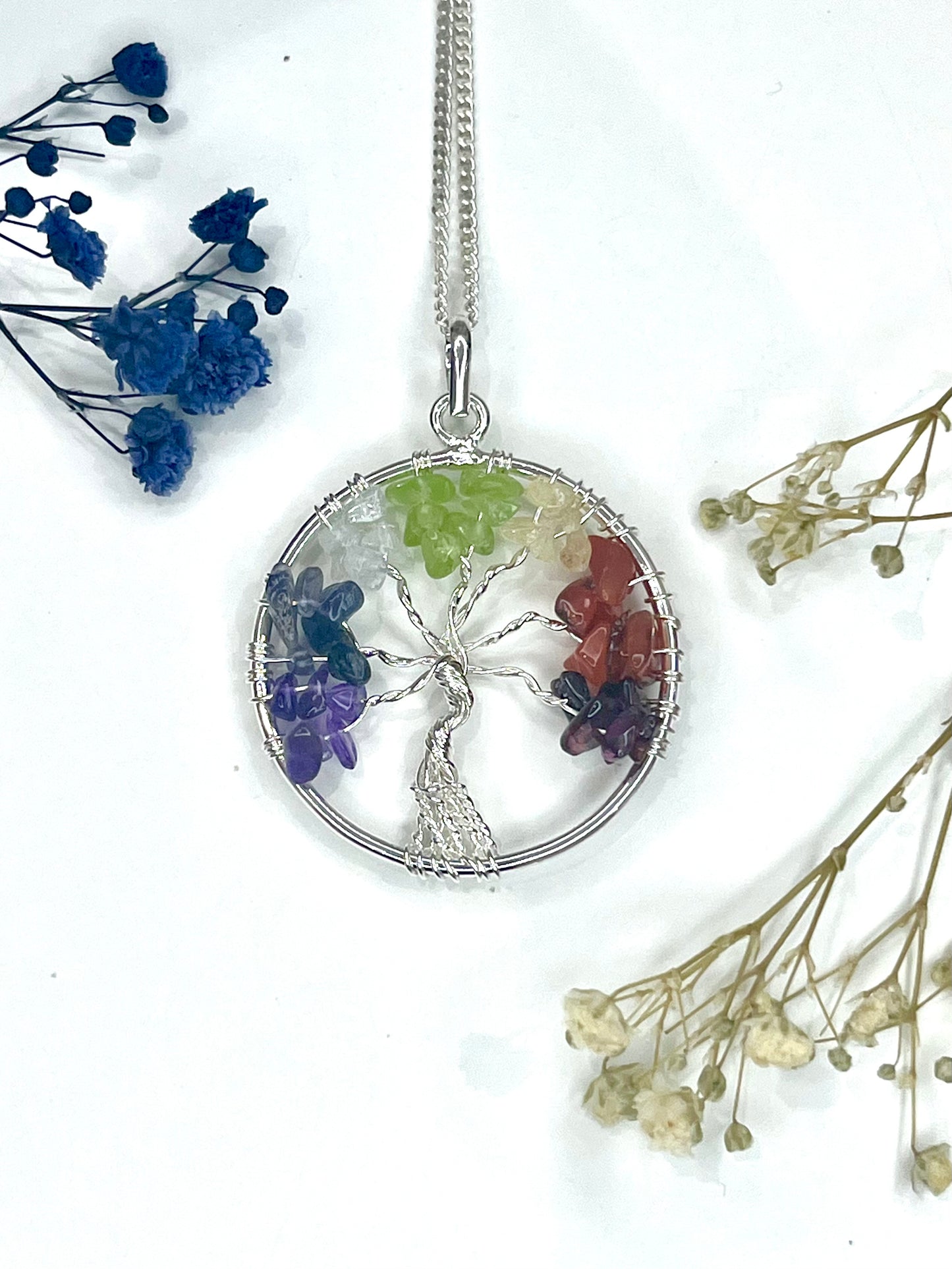 Silver-Plated Tree of Life Chakra Necklace