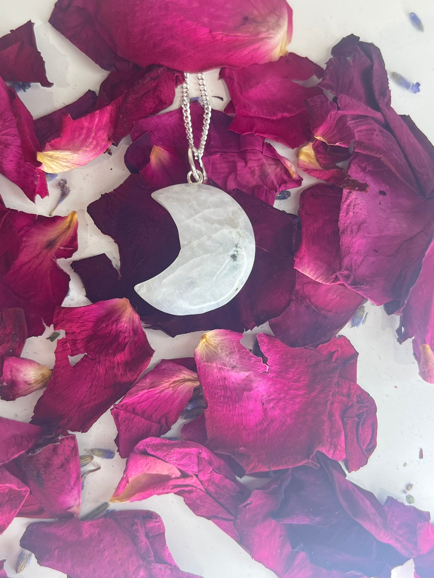 Moonstone Crescent Moon Necklace - Silver Plated