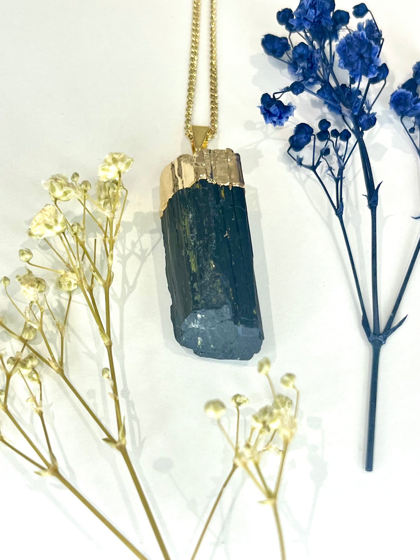 Gold-Plated Black Tourmaline Wand Necklace