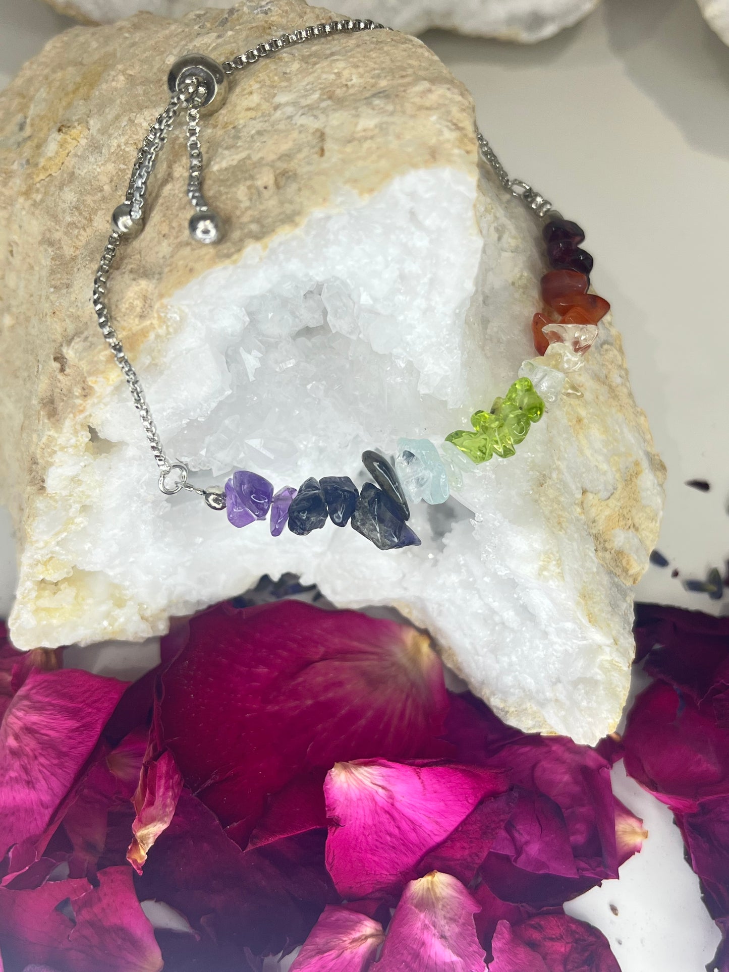 Crystal Chip Chakra Bracelet - Silver Plated - Adjustable