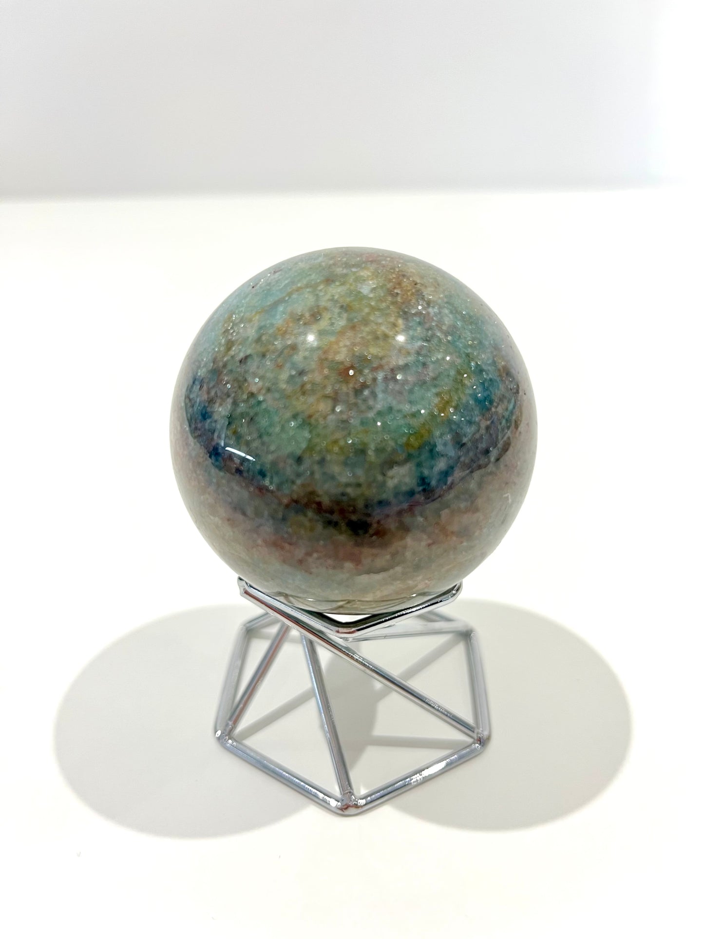 Green Strawberry Quartz Sphere – 257g Glittery Light Green Crystal with Galaxy Banding for Heart Healing & Cosmic Energy