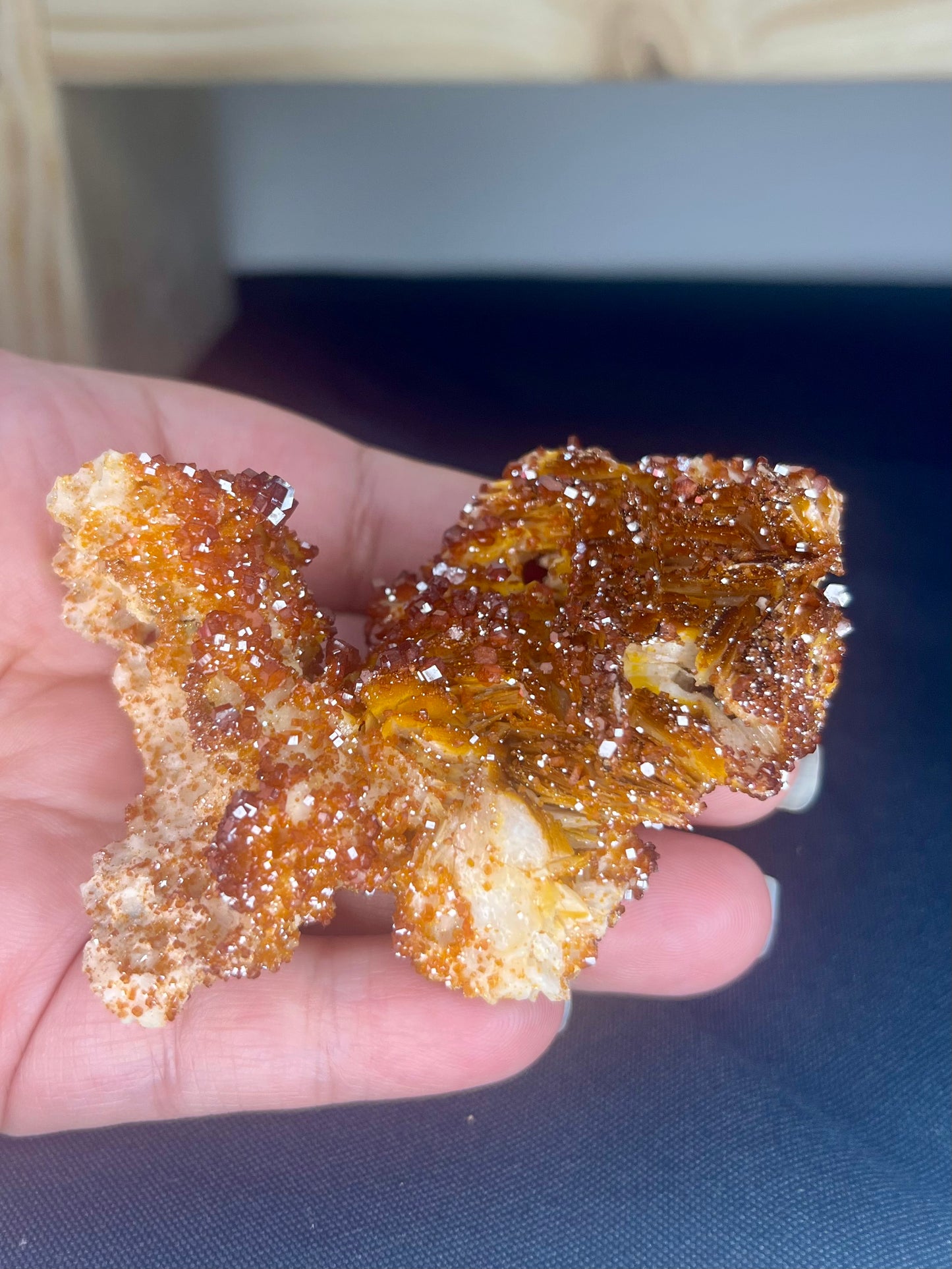 Vanadinite on Barite Crystal Cluster