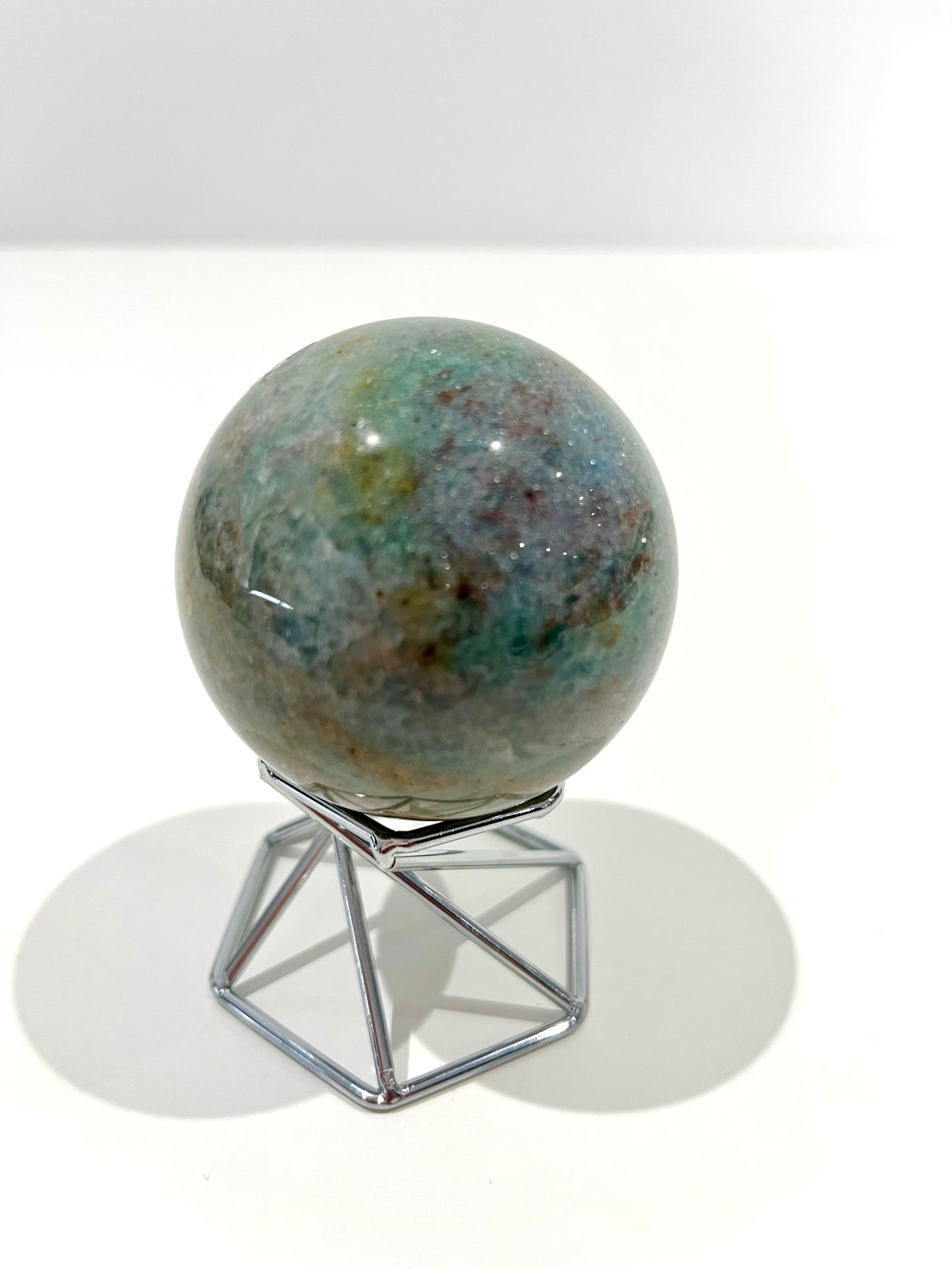 Green Strawberry Quartz Sphere – 257g Glittery Light Green Crystal with Galaxy Banding for Heart Healing & Cosmic Energy
