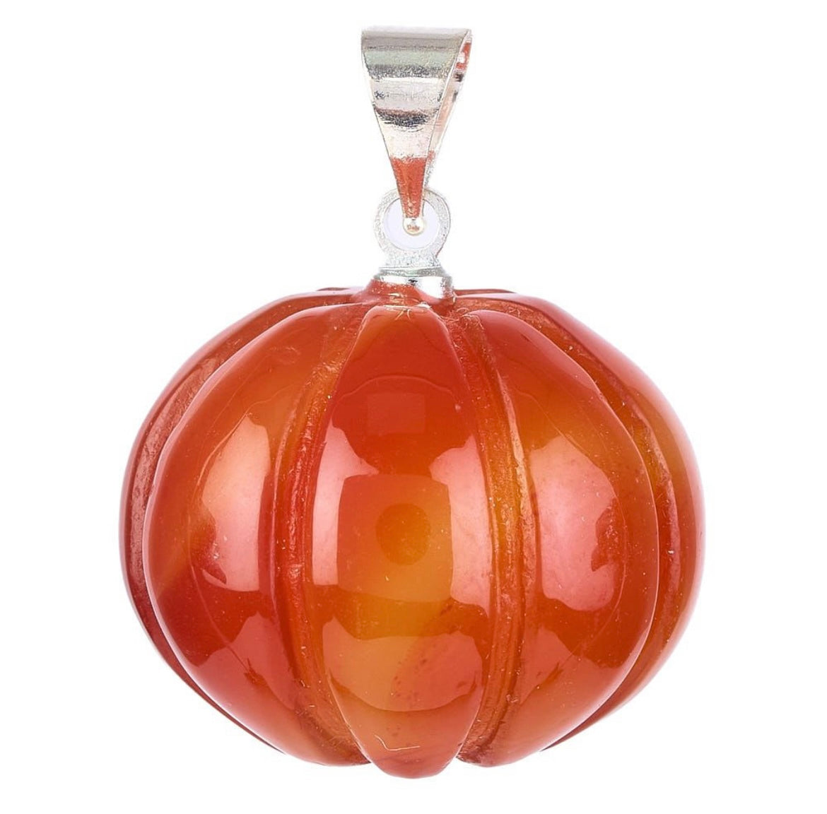 Carnelian Pumpkin Necklace – 20” Silver Plated Chain