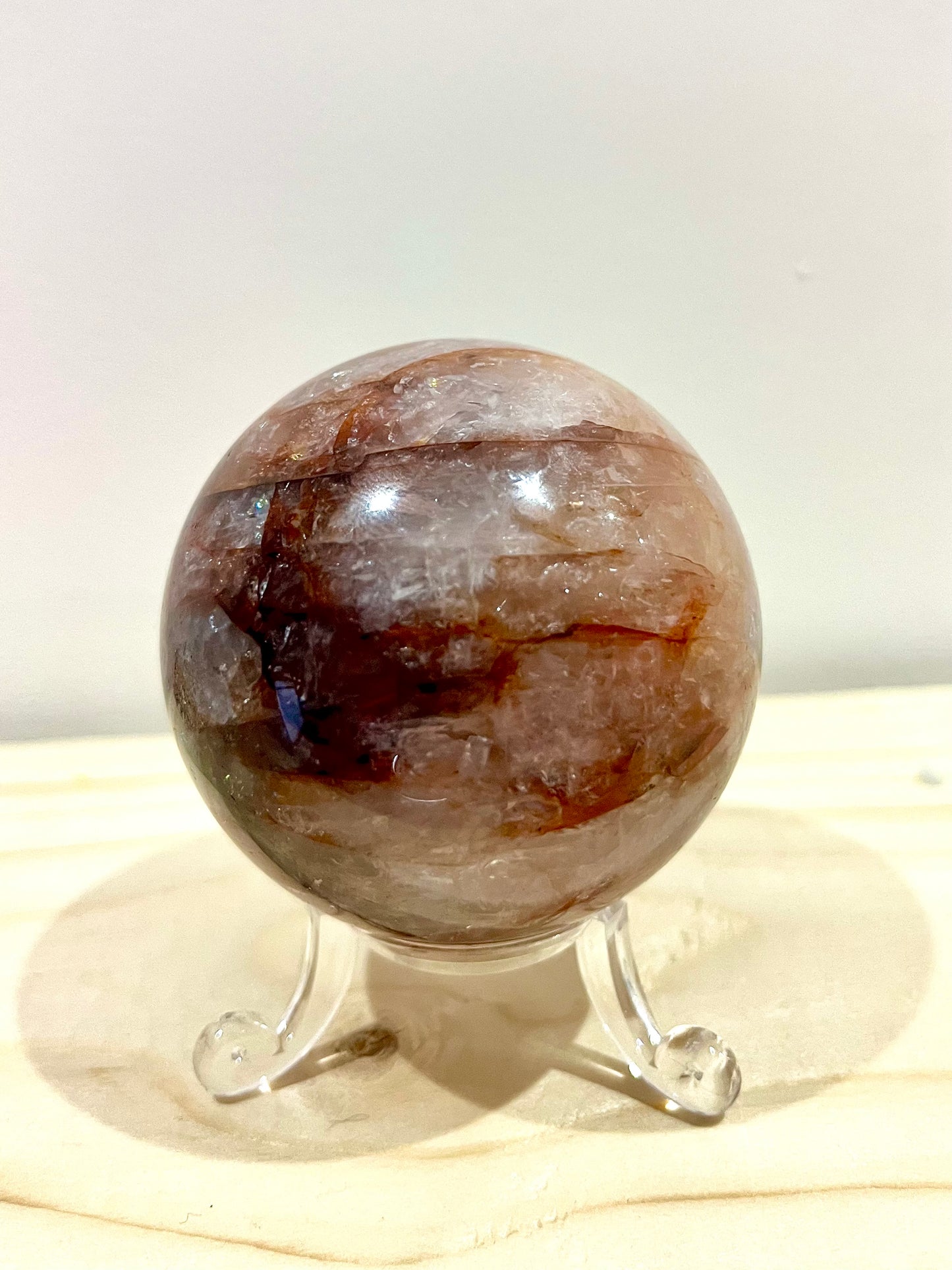 Fire Quartz Sphere with Fiery Veins & Rainbows