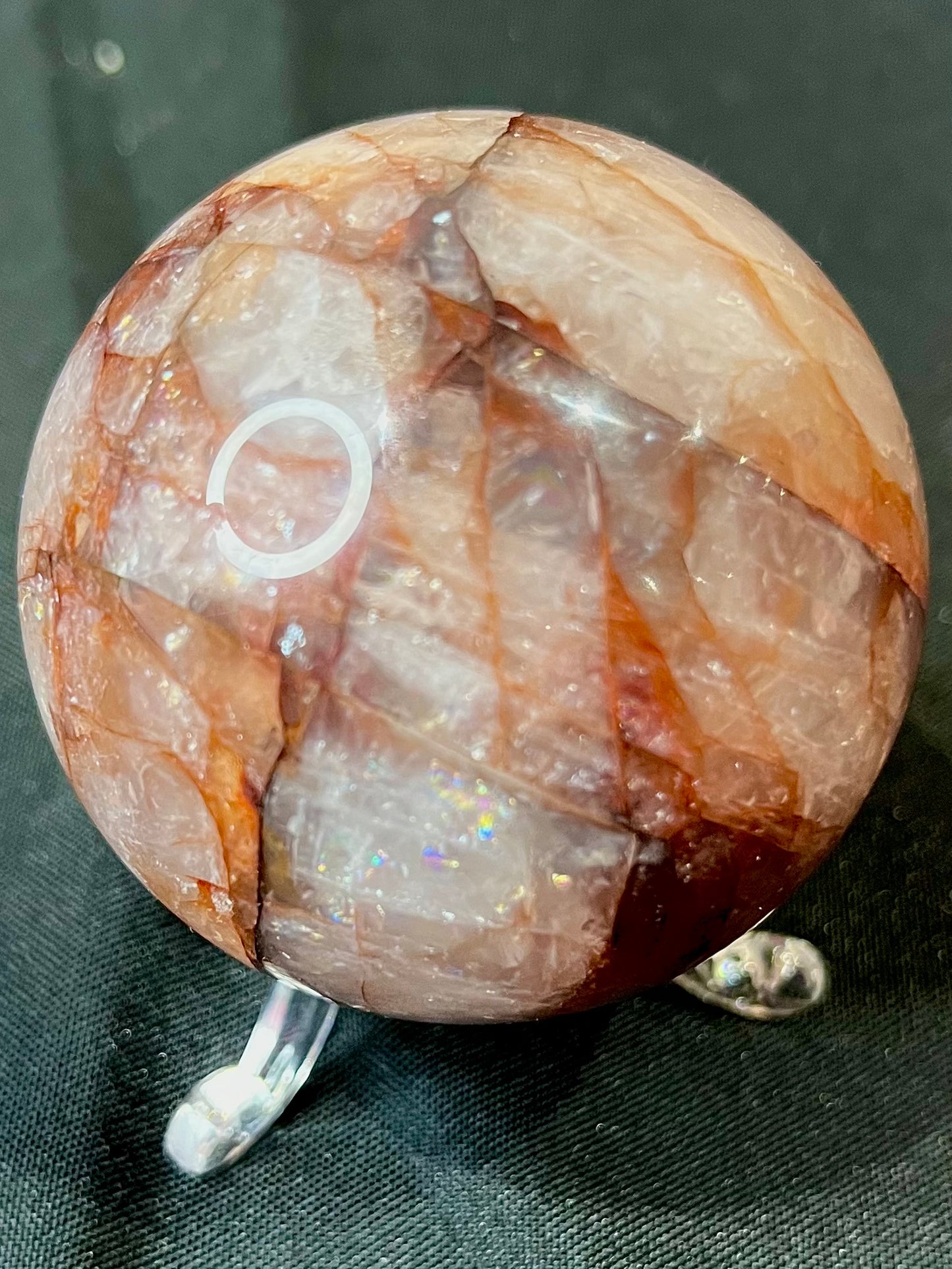 Fire Quartz Sphere with Fiery Veins & Rainbows