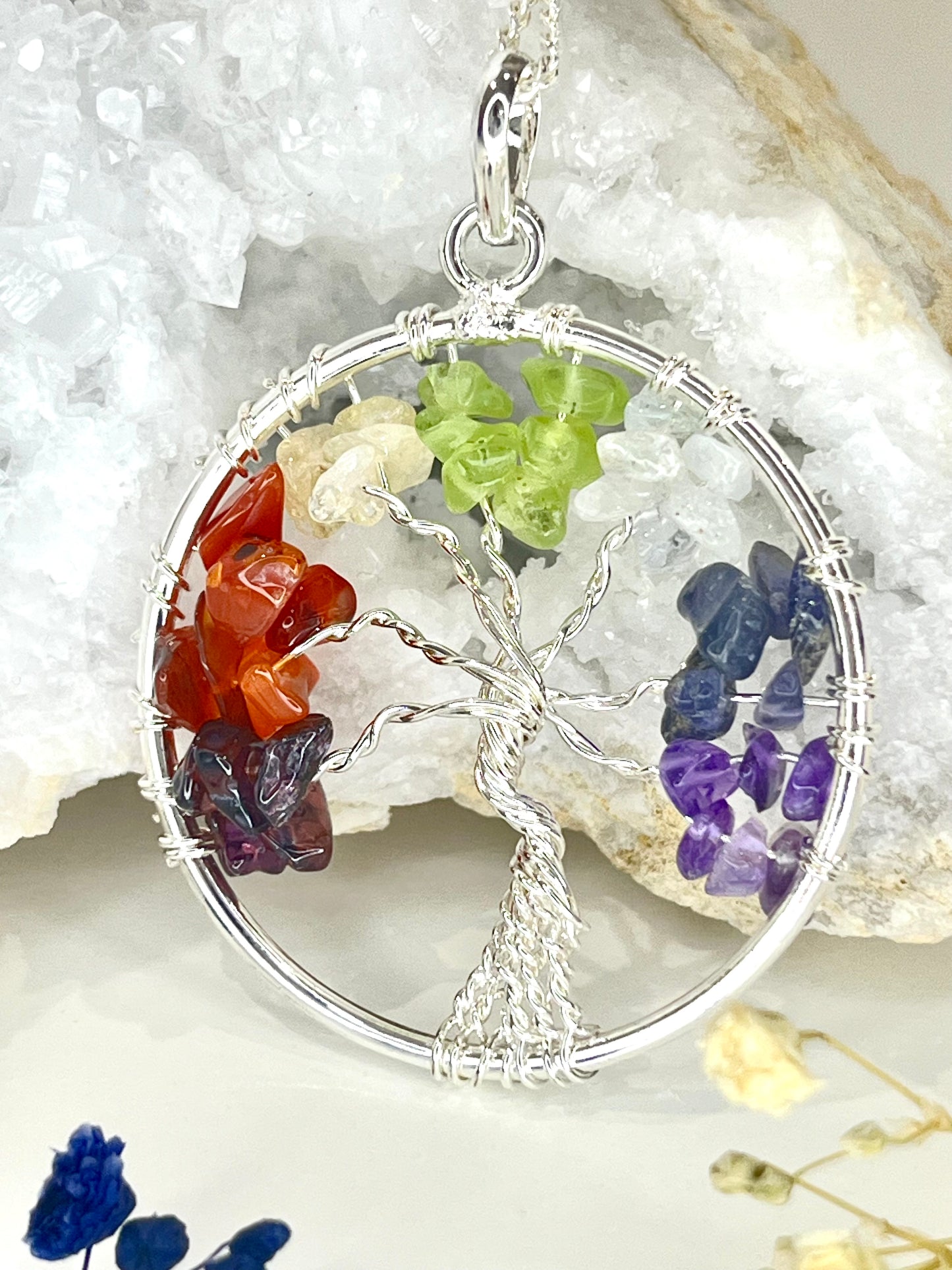 Silver-Plated Tree of Life Chakra Necklace