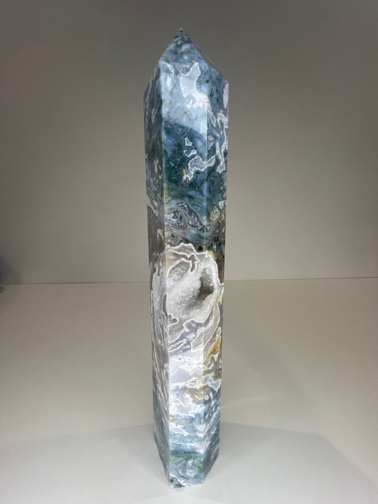 XL Blue Moss Agate Druzy Tower