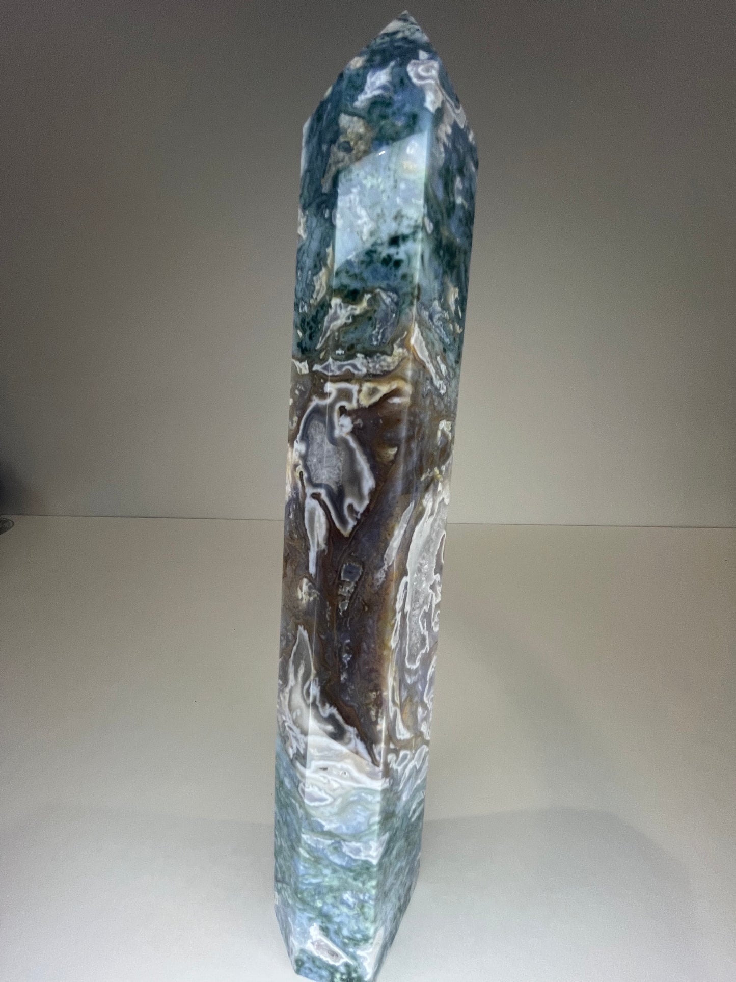 XL Blue Moss Agate Druzy Tower