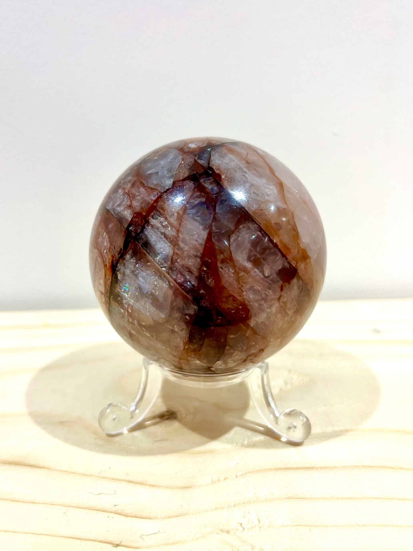 Fire Quartz Sphere with Fiery Veins & Rainbows