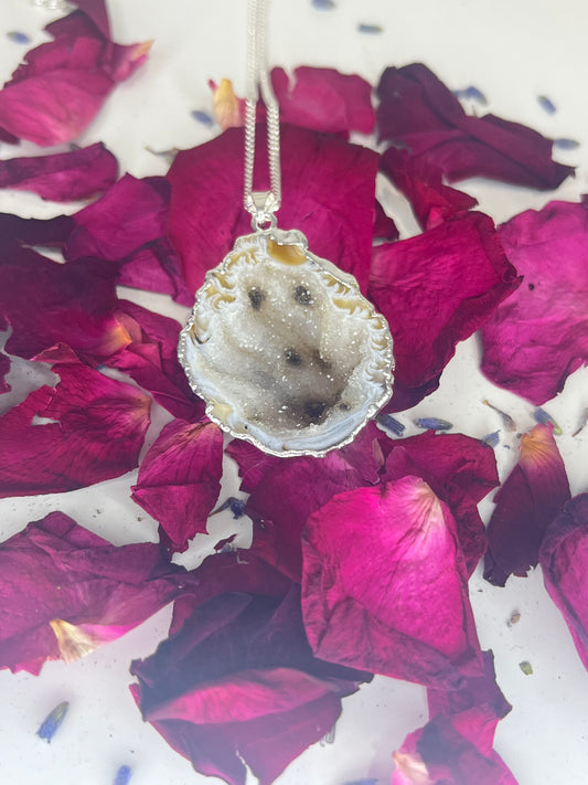Natural Open Agate Geode Necklace - Silver Plated
