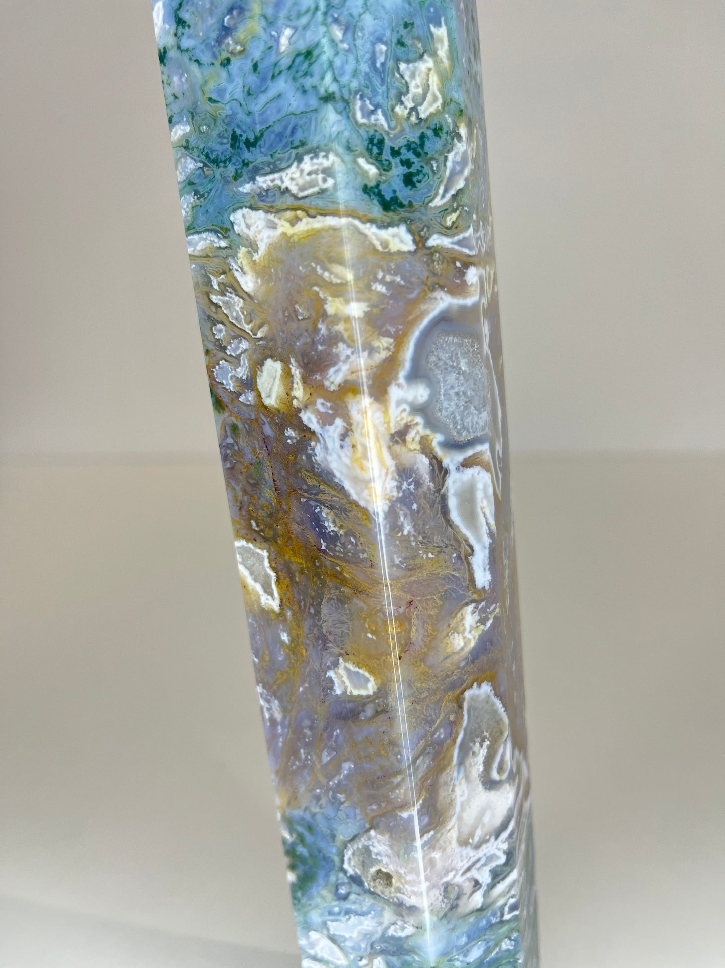 XL Blue Moss Agate Druzy Tower