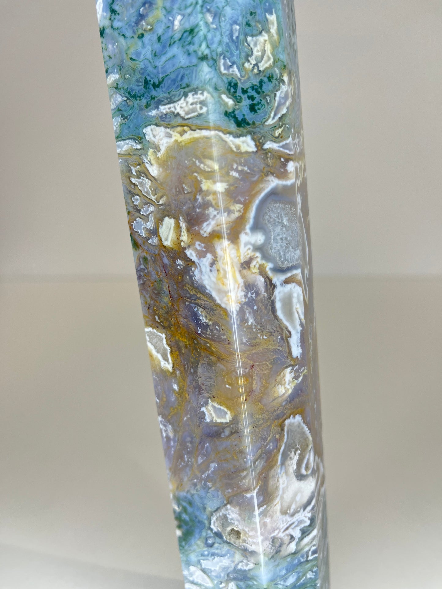 XL Blue Moss Agate Druzy Tower