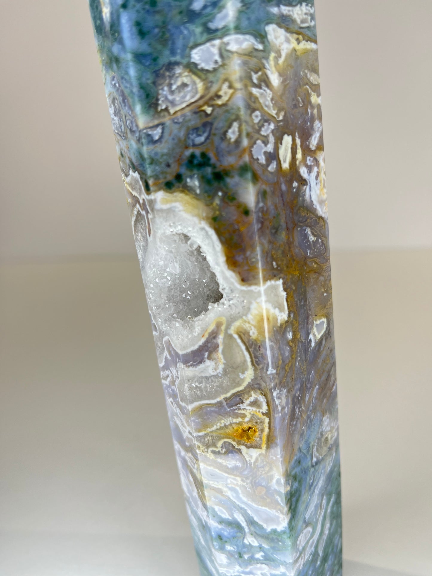 XL Blue Moss Agate Druzy Tower