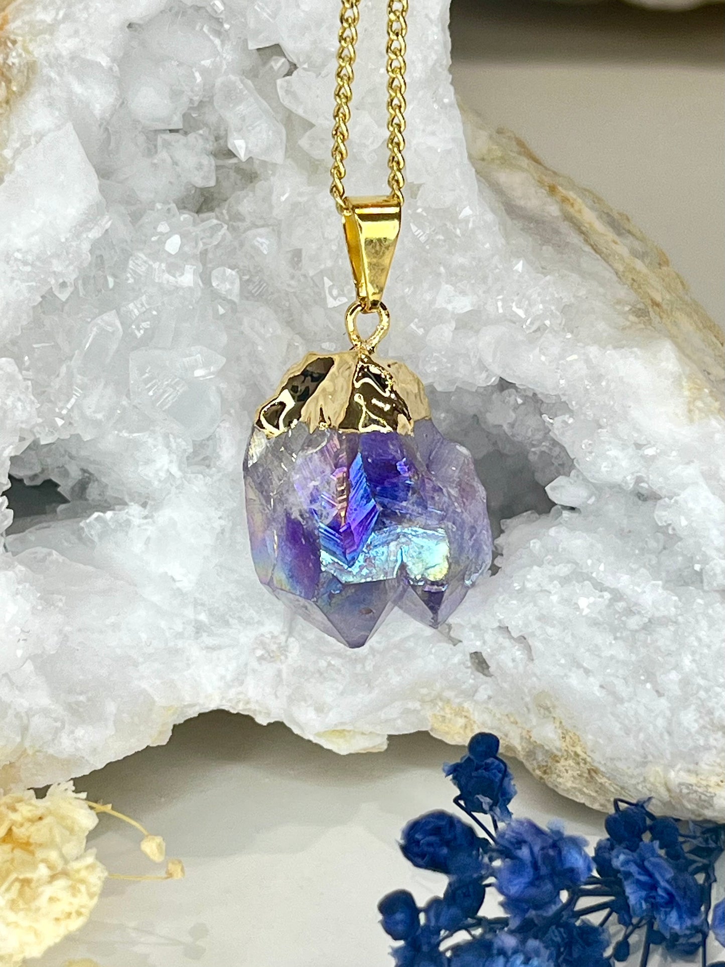 Gold-Plated Aura Amethyst Point Necklace