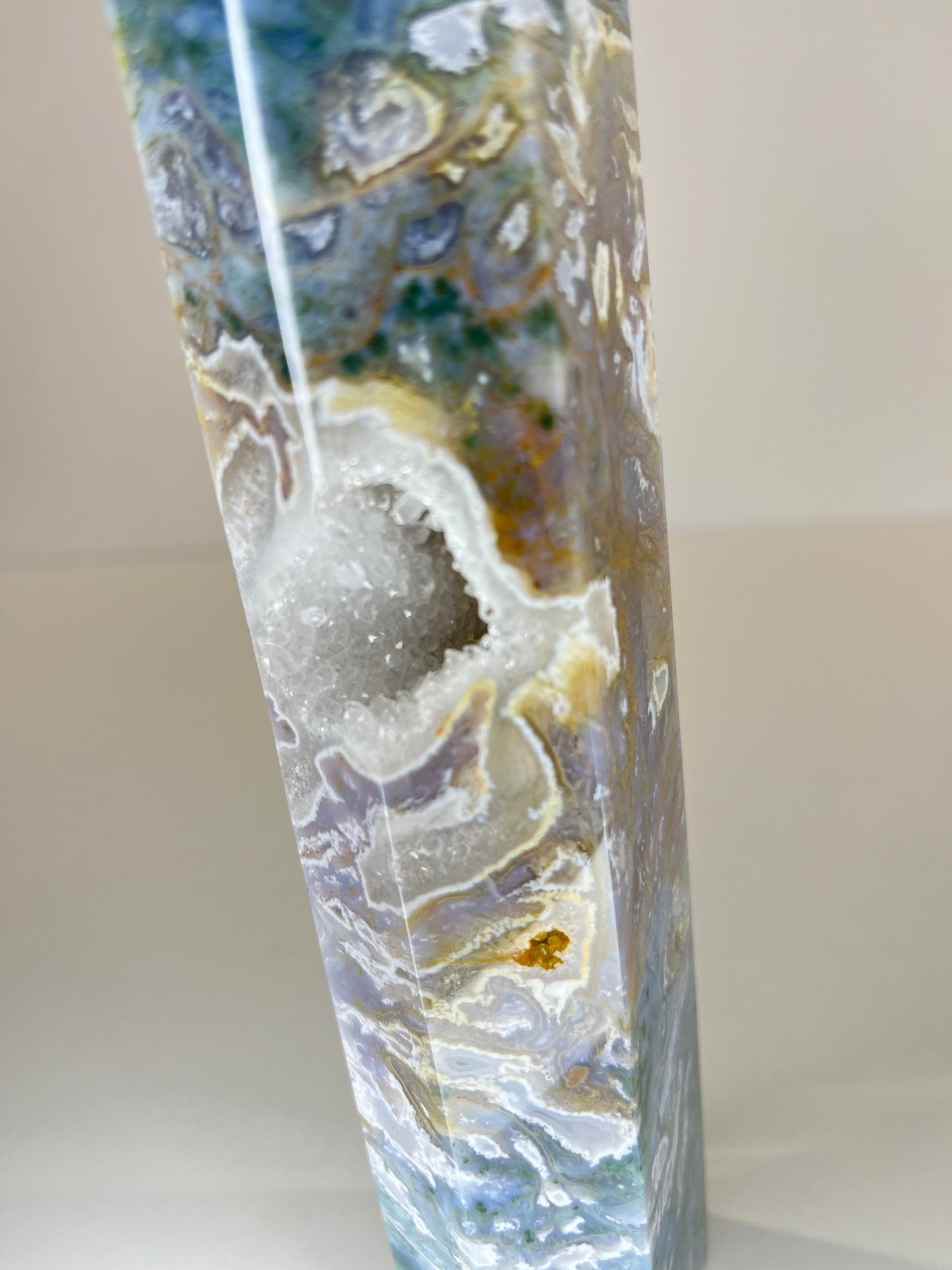 XL Blue Moss Agate Druzy Tower
