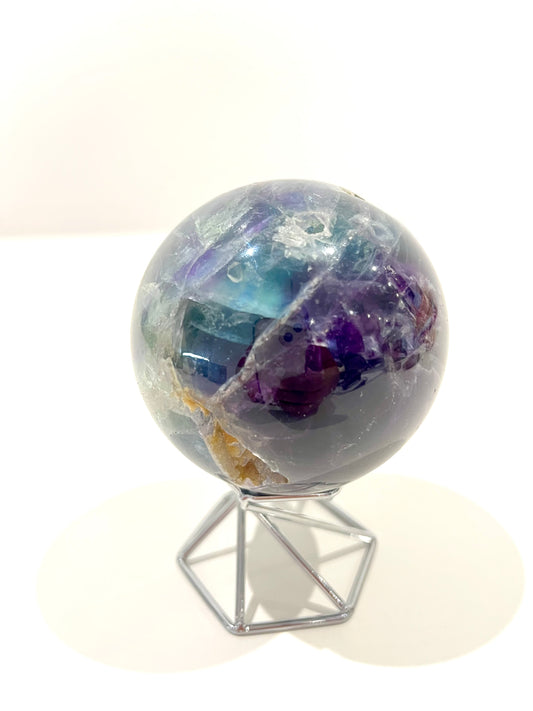 Fluorite Sphere – 555g Deep Purple & Green with Natural Opening for Insight, Alignment & Energetic Flow