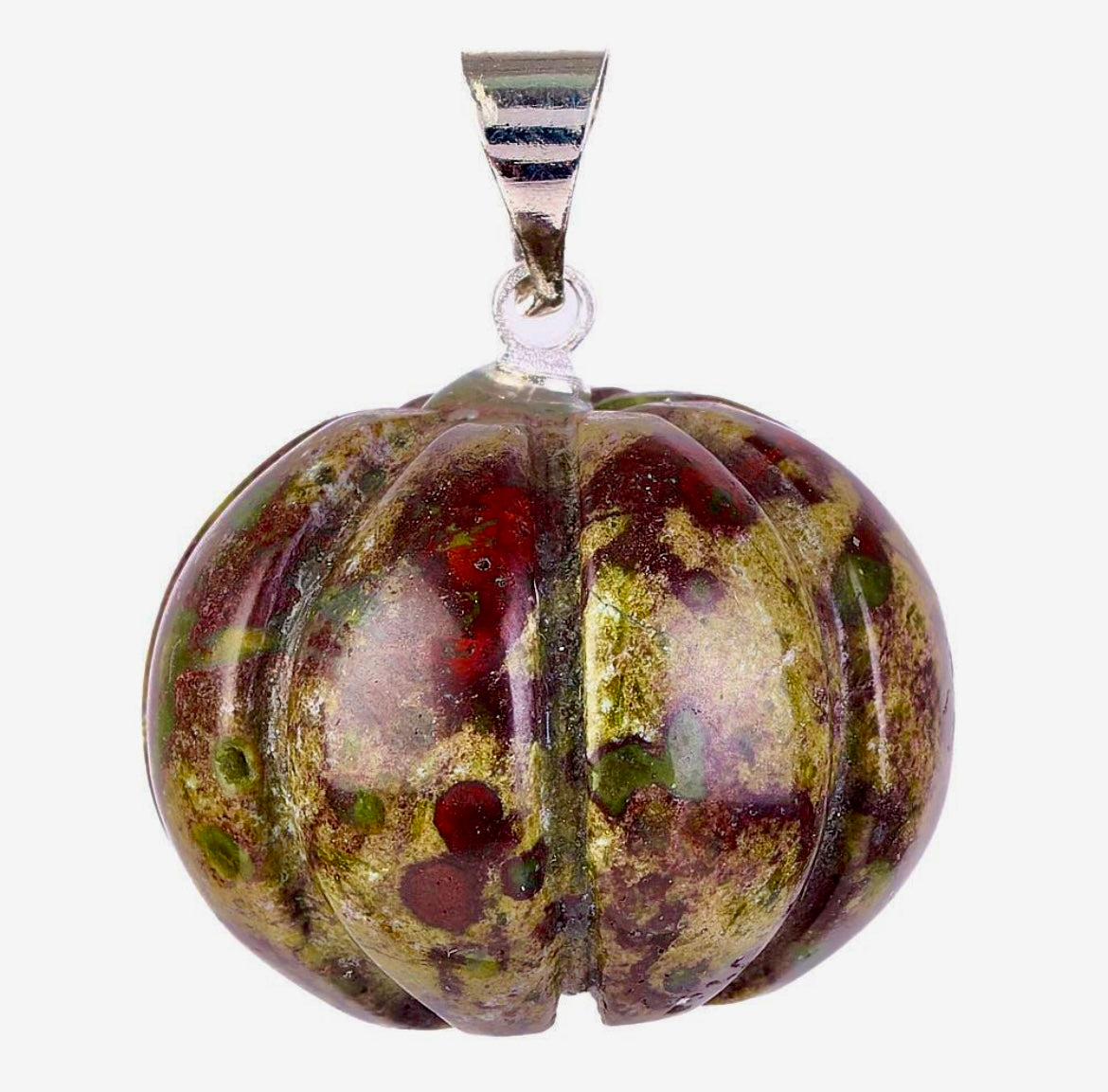 Dragon Stone Pumpkin Necklace – 20” Silver Plated Chain