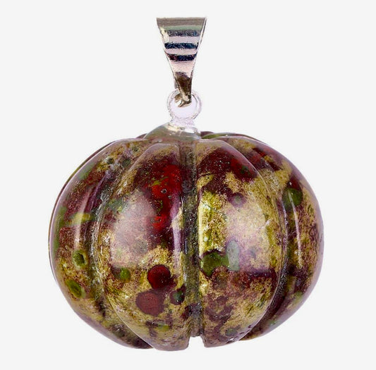 Dragon Stone Pumpkin Necklace – 20” Silver Plated Chain