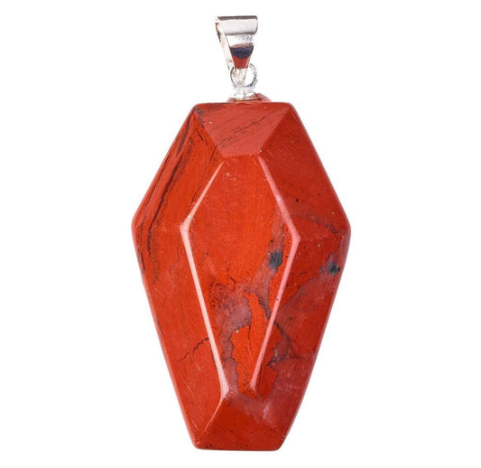 Red Jasper Casket Necklace – 20” Silver Plated Chain