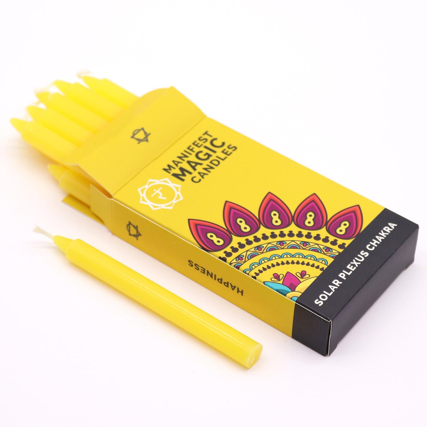 Manifest Magic Yellow Spell Candles – Pack of 12 (Solar Plexus Chakra, Confidence & Success)