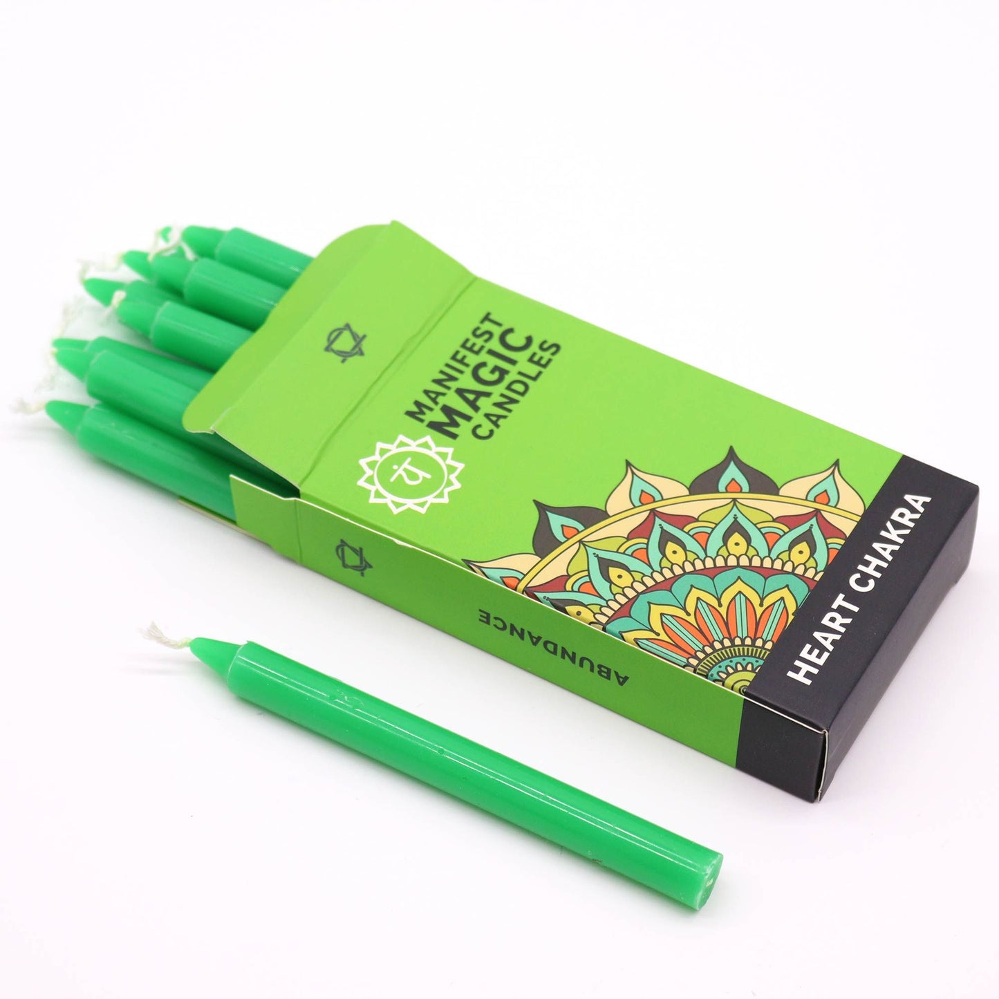 Manifest Magic Green Spell Candles – Pack of 12 (Heart Chakra, Love & Abundance)