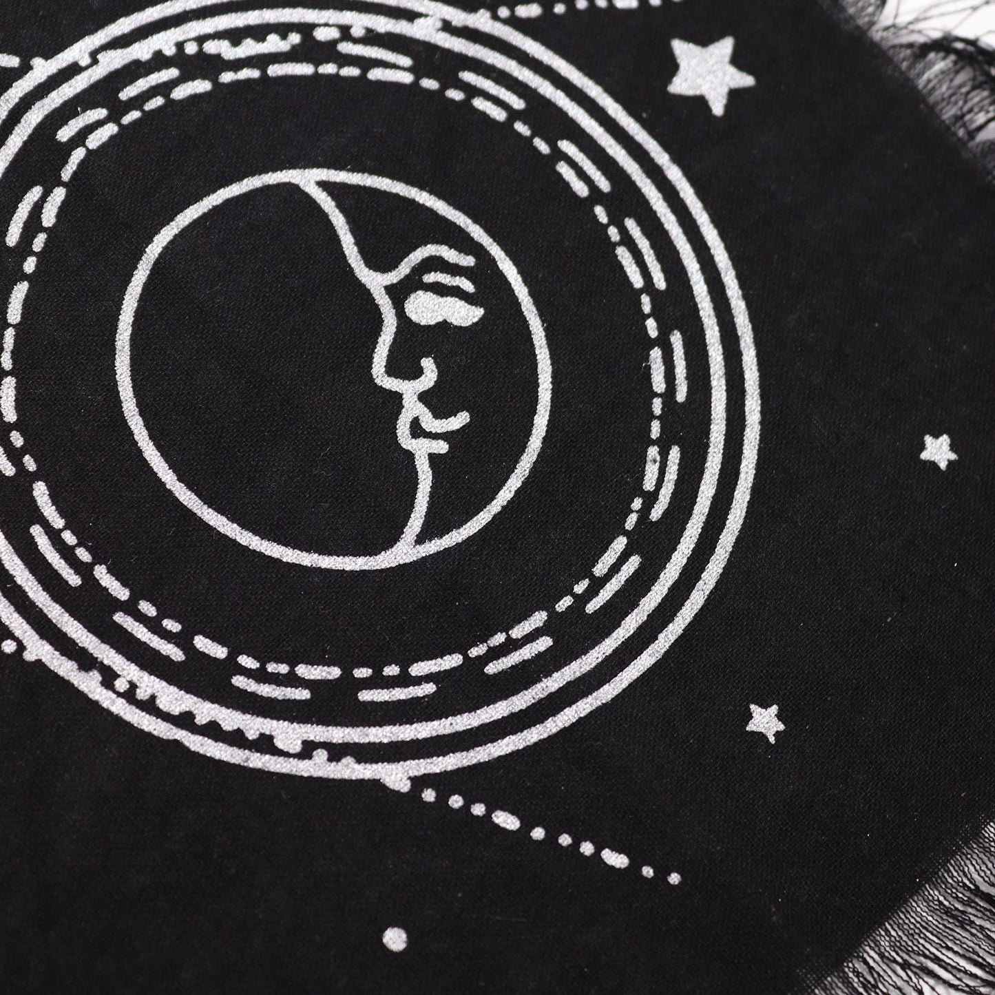 Esoteric Fringed Altar Cloth – Moon & Sun Chart Design (Celestial & Ritual Use)