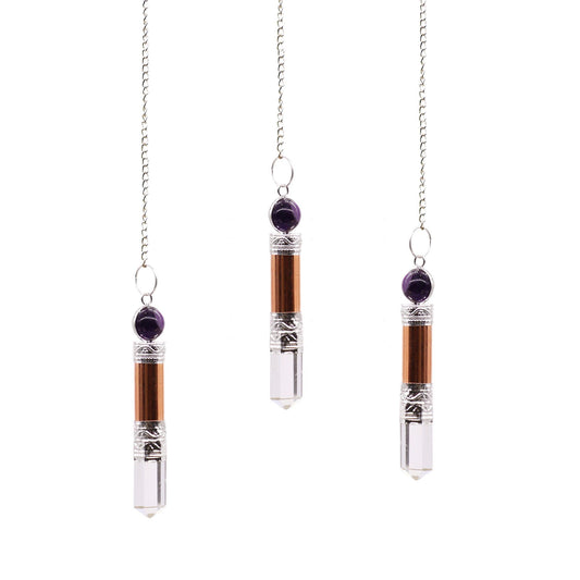 Copper Pendulum With Amethyst Sphere and Quartz Point