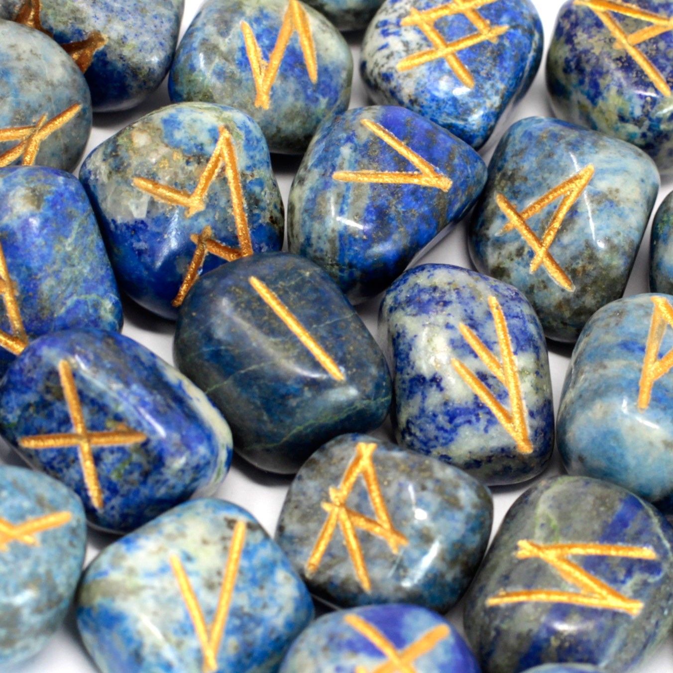 Runes Stone Set in Pouch - Lapis Lazuli
